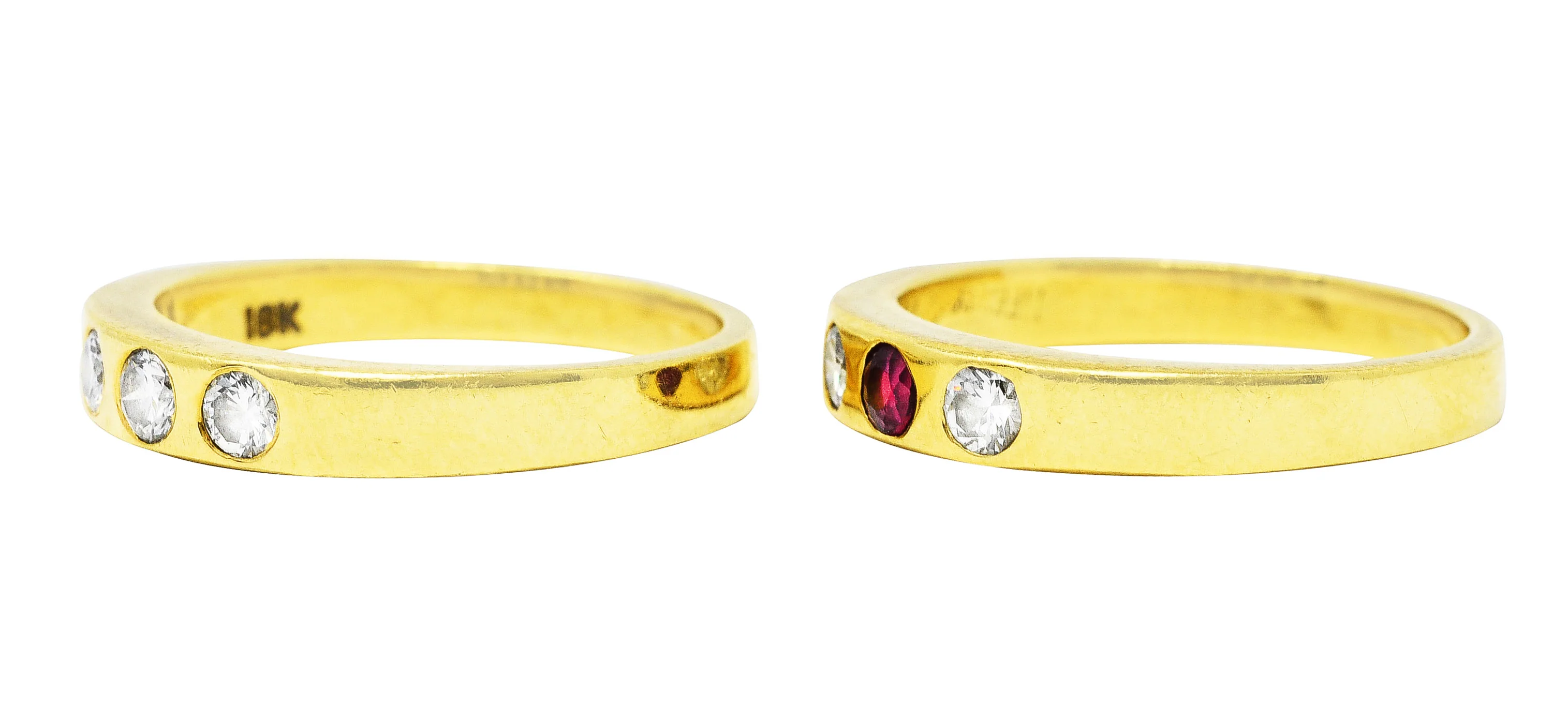 1960's 0.50 CTW Tiffany Ruby Diamond Three Stone Stacking Band Ring Set - Image 6
