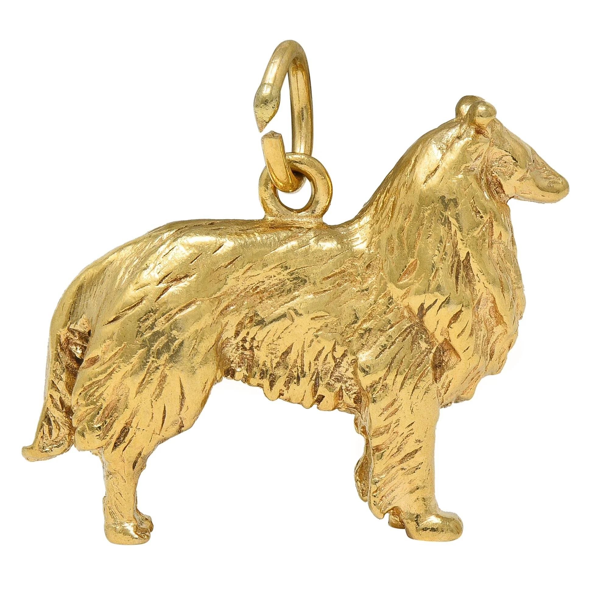 1960's 14 Karat Yellow Gold Vintage Collie Dog Pendant Charm - Image 4