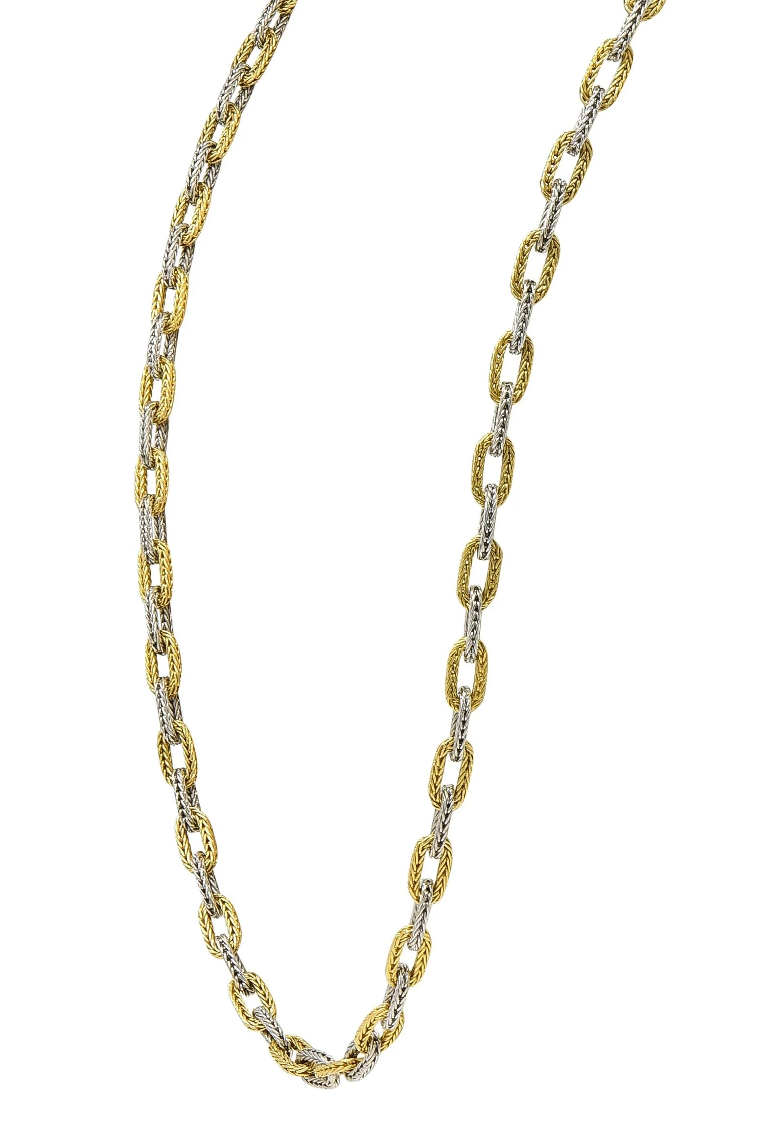 1960's 18 Karat Two-Tone White Yellow Gold Vintage Woven Mesh Cable Link Chain Necklace - Image 4