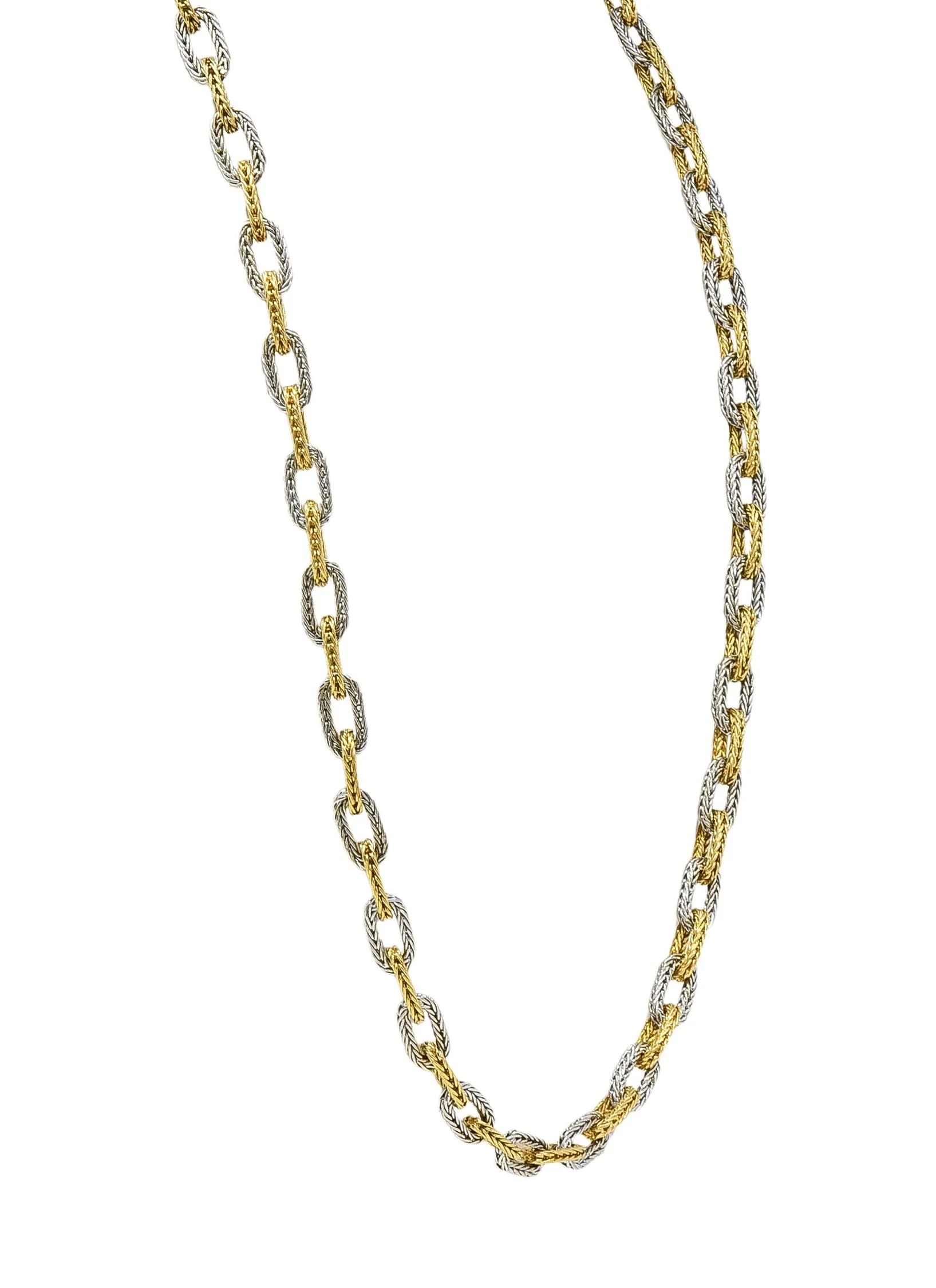 1960's 18 Karat Two-Tone White Yellow Gold Vintage Woven Mesh Cable Link Chain Necklace - Image 5