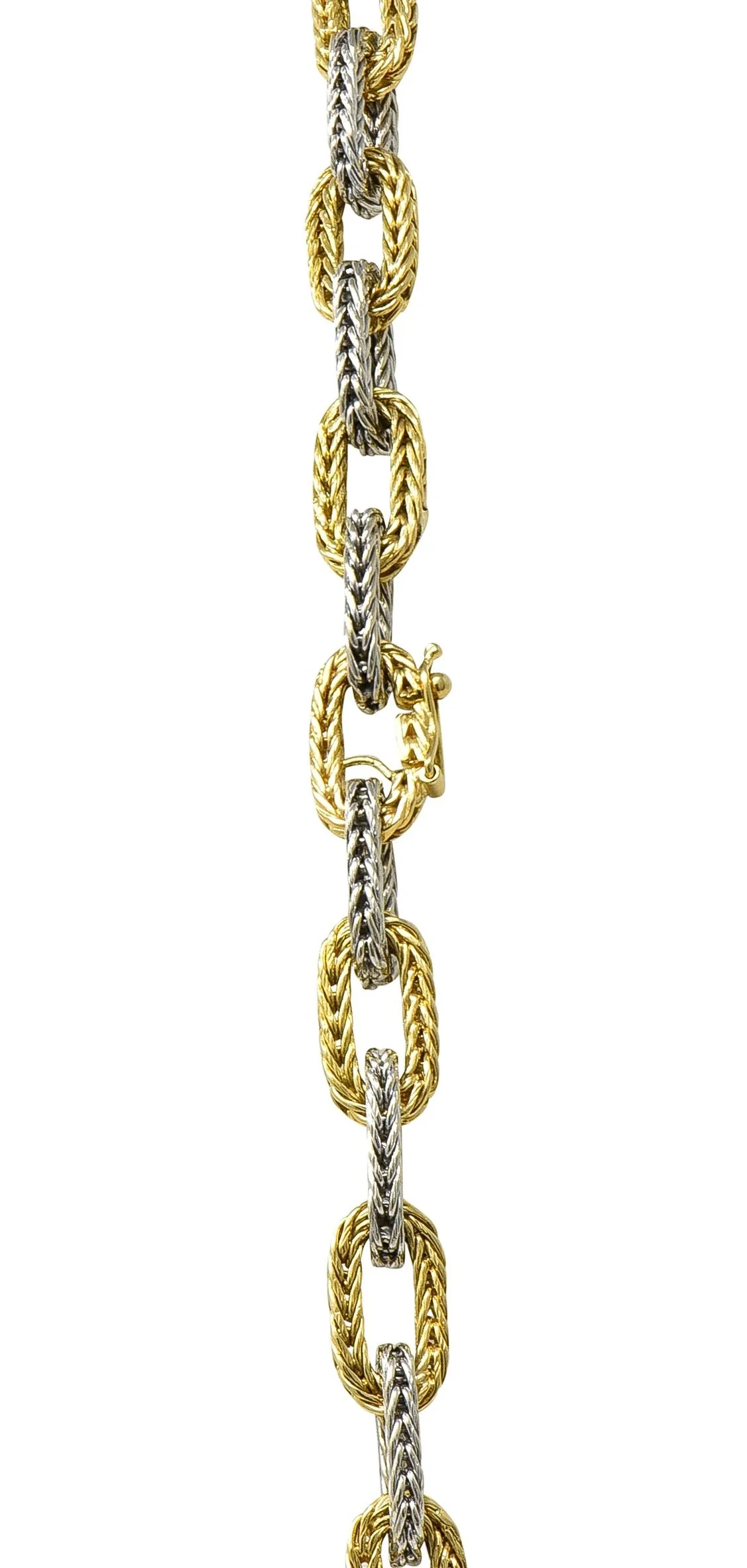 1960's 18 Karat Two-Tone White Yellow Gold Vintage Woven Mesh Cable Link Chain Necklace - Image 7