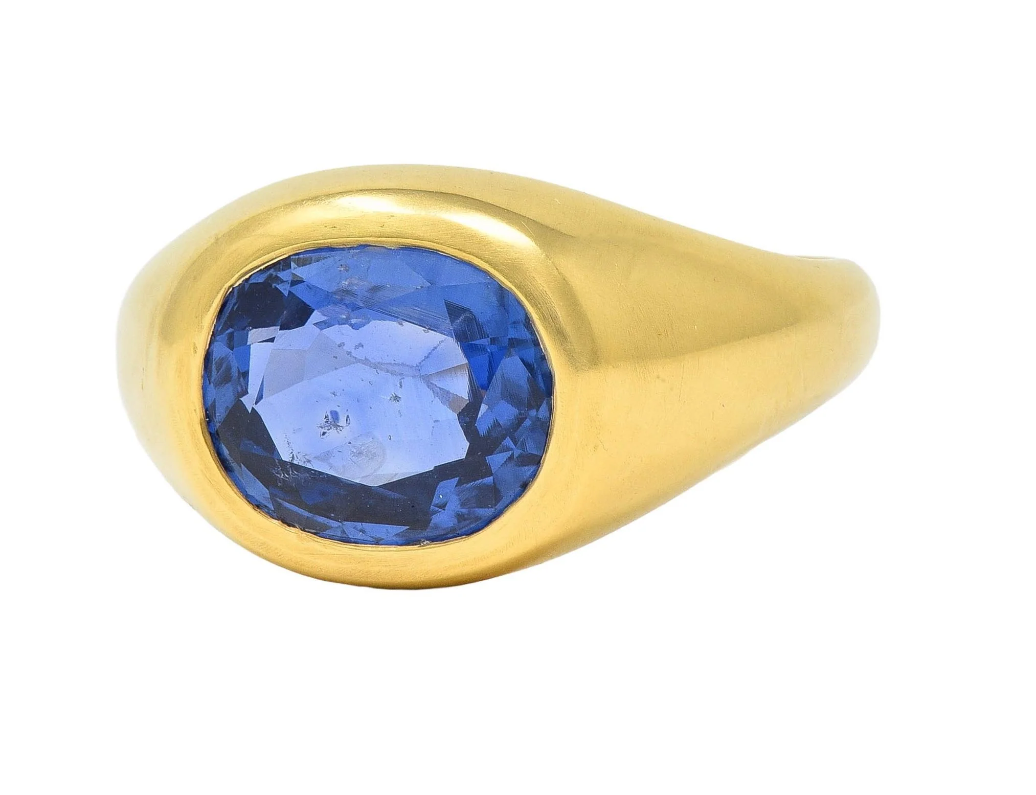 1960's 4.34 CTW No Heat Ceylon Sapphire 18 Karat Yellow Gold Vintage Signet Ring GIA - Image 6