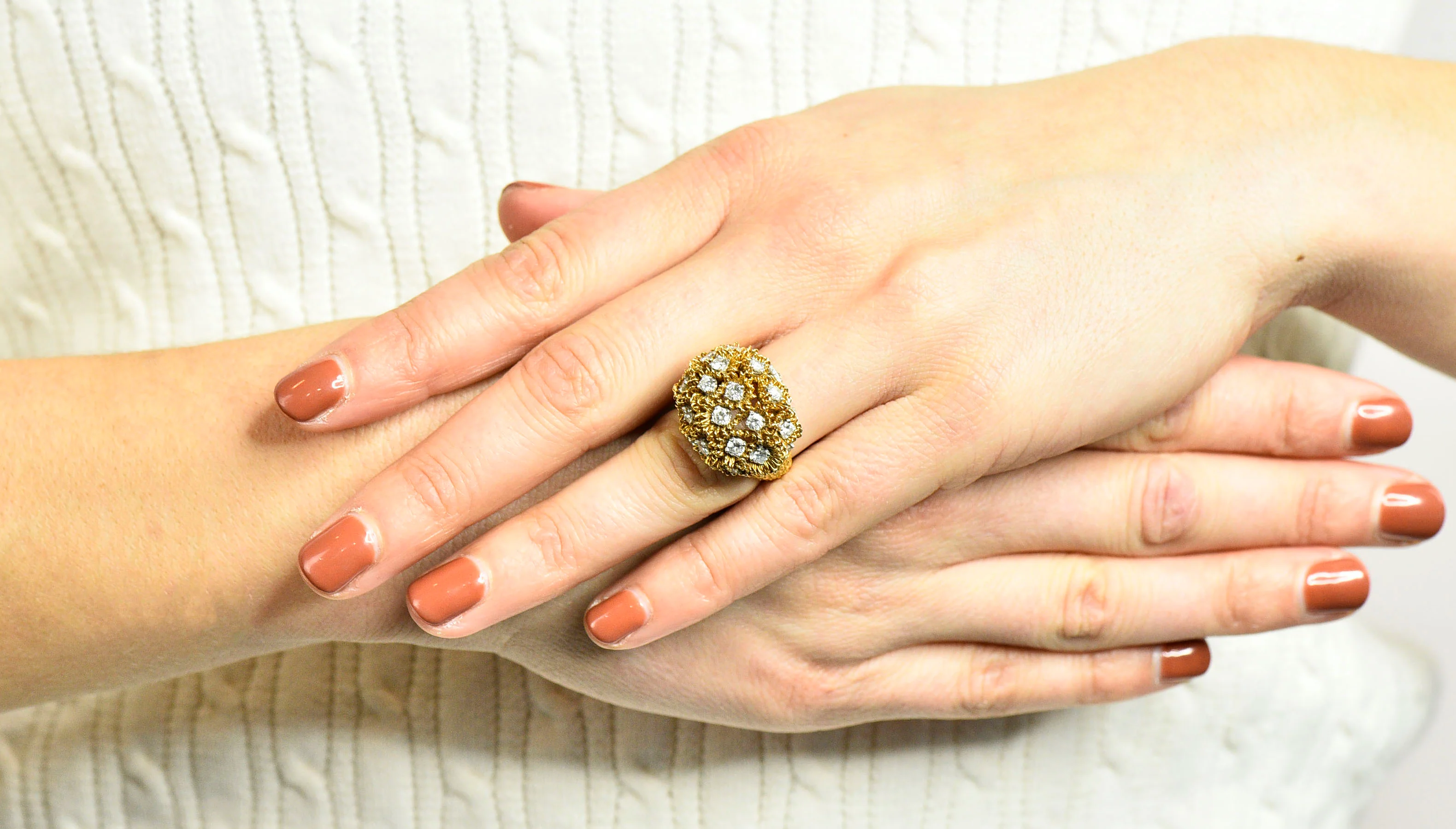 1960's Cartier France 2.50 CTW Diamond 18 Karat Gold Floral Bouquet Ring - Image 12