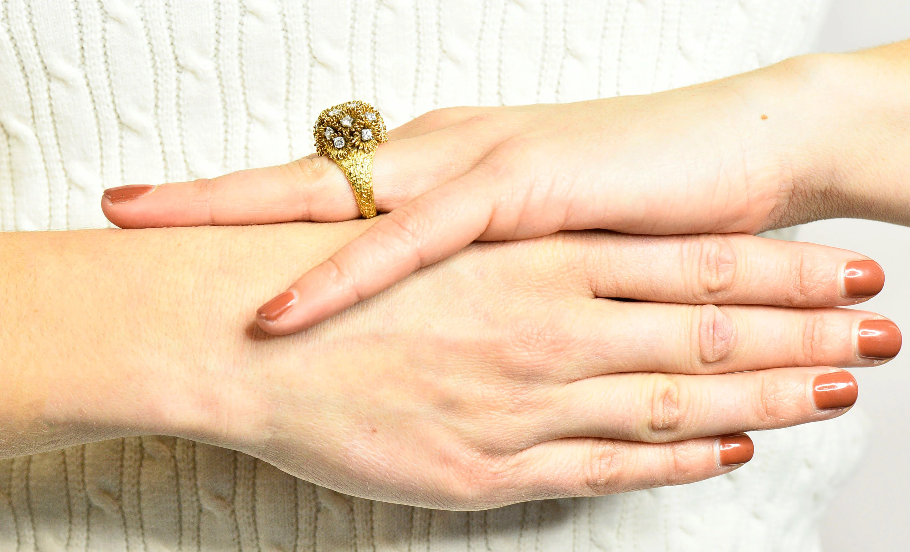 1960's Cartier France 2.50 CTW Diamond 18 Karat Gold Floral Bouquet Ring - Image 13