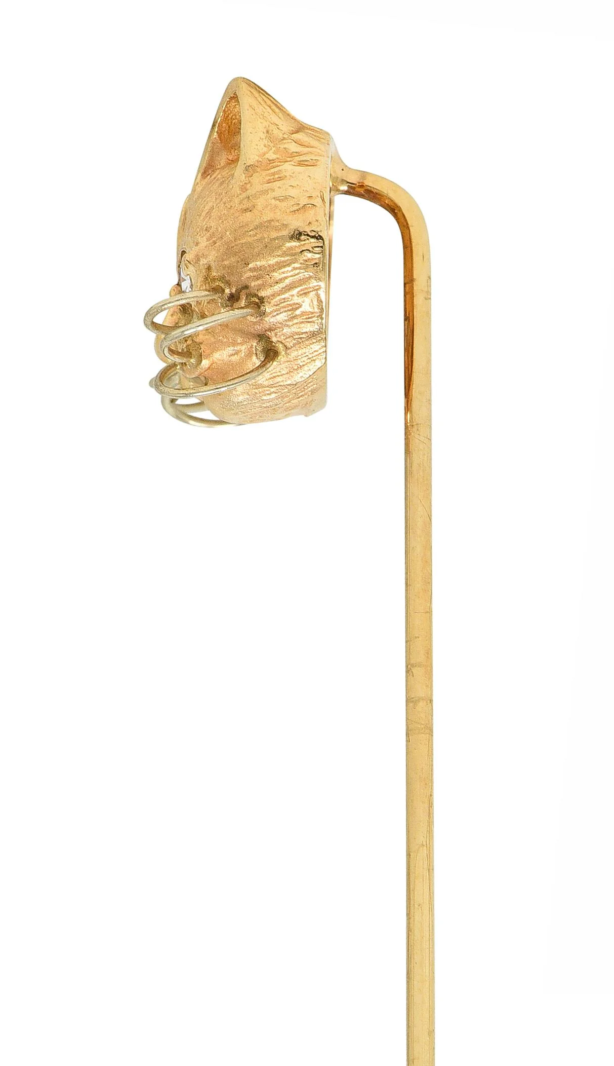 1960's Diamond 14 Karat Yellow Gold Vintage Cat Stickpin - Image 3