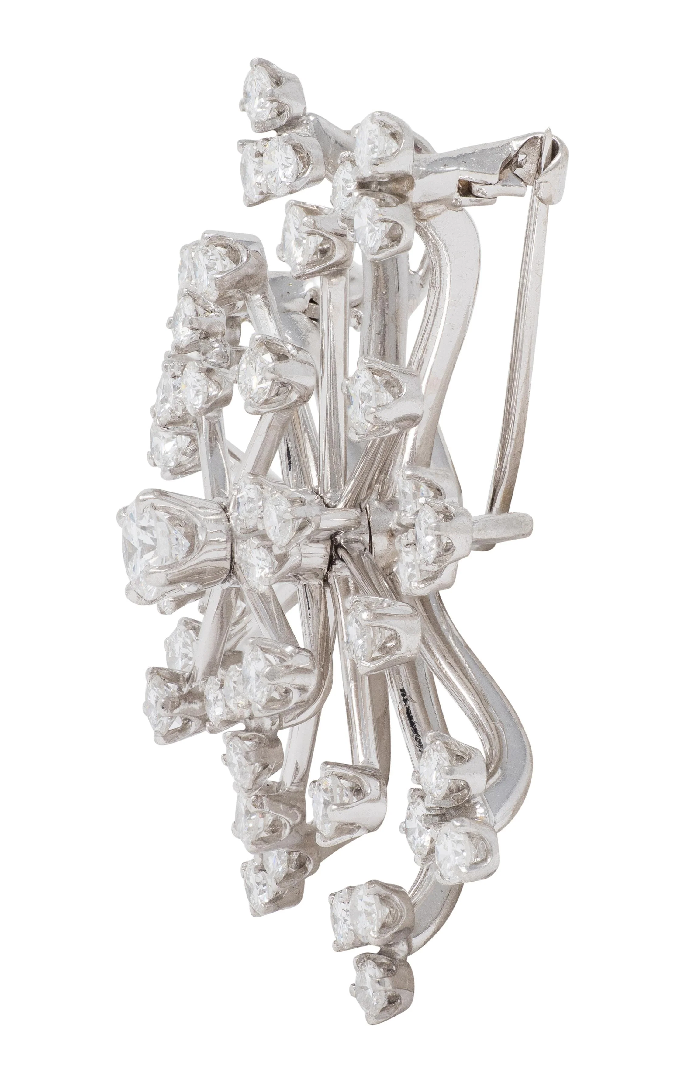 1960's Diamond Platinum Vintage Starburst Snowflake Pendant Brooch - Image 3