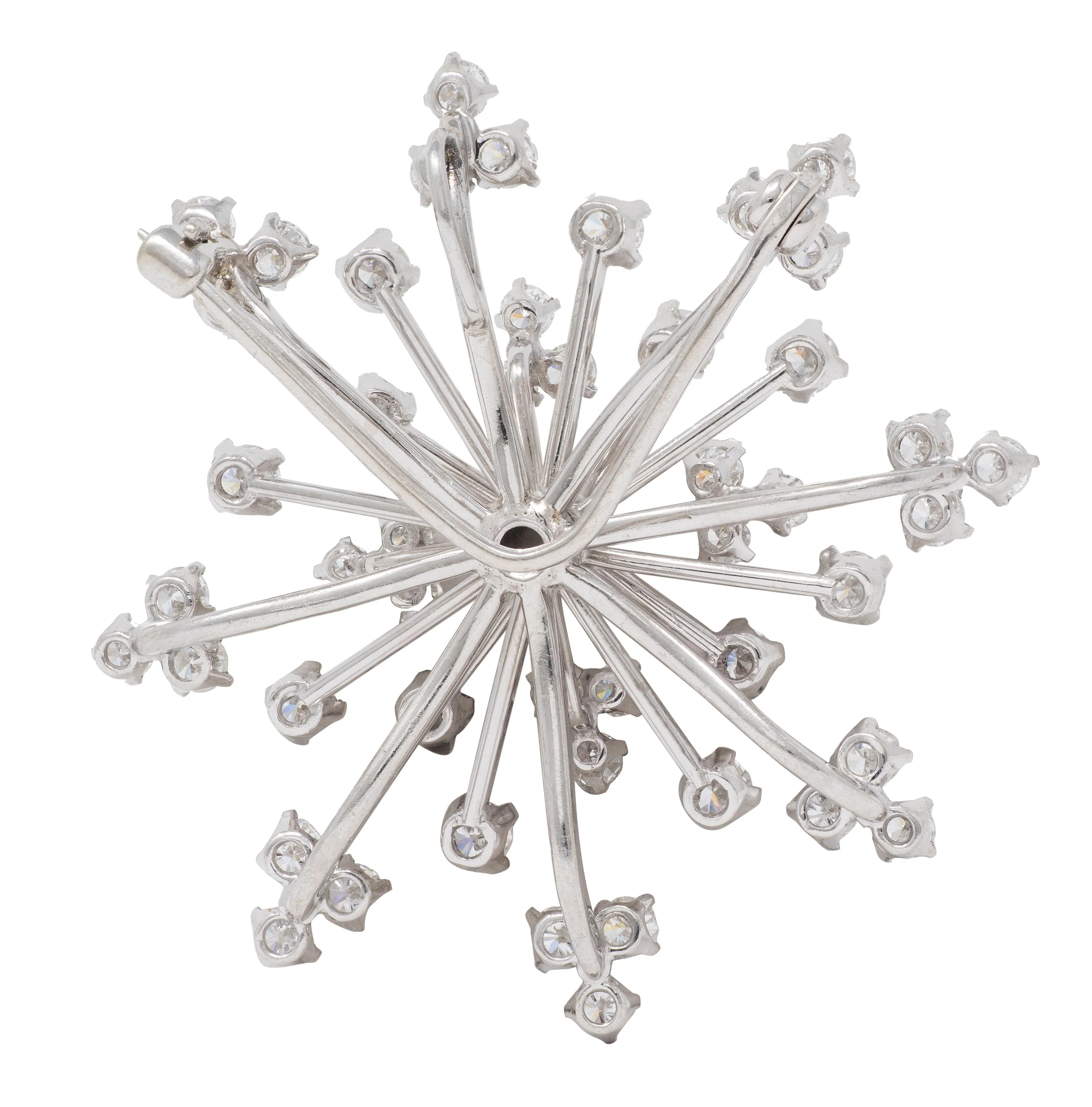 1960's Diamond Platinum Vintage Starburst Snowflake Pendant Brooch - Image 4