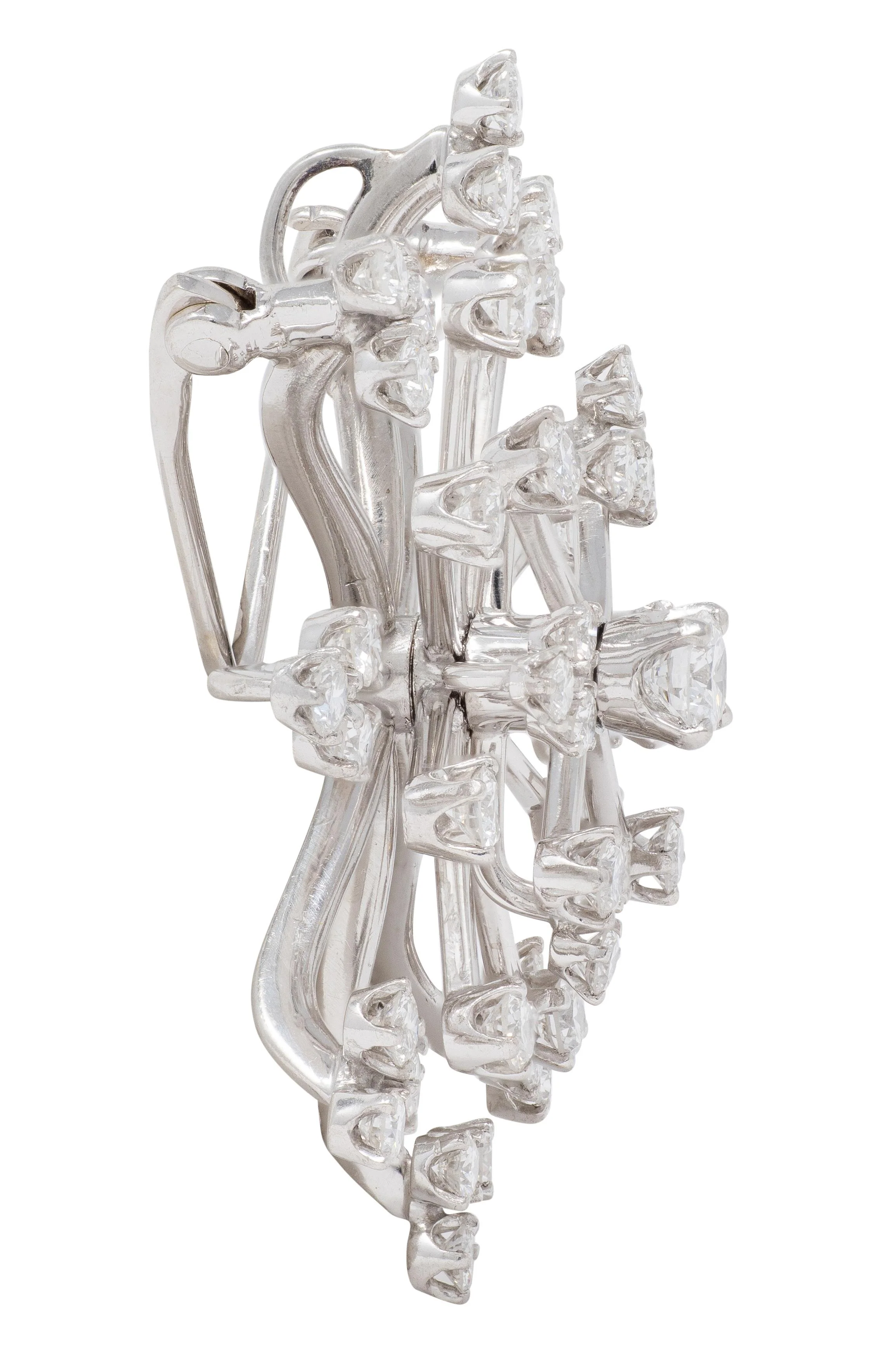 1960's Diamond Platinum Vintage Starburst Snowflake Pendant Brooch - Image 5