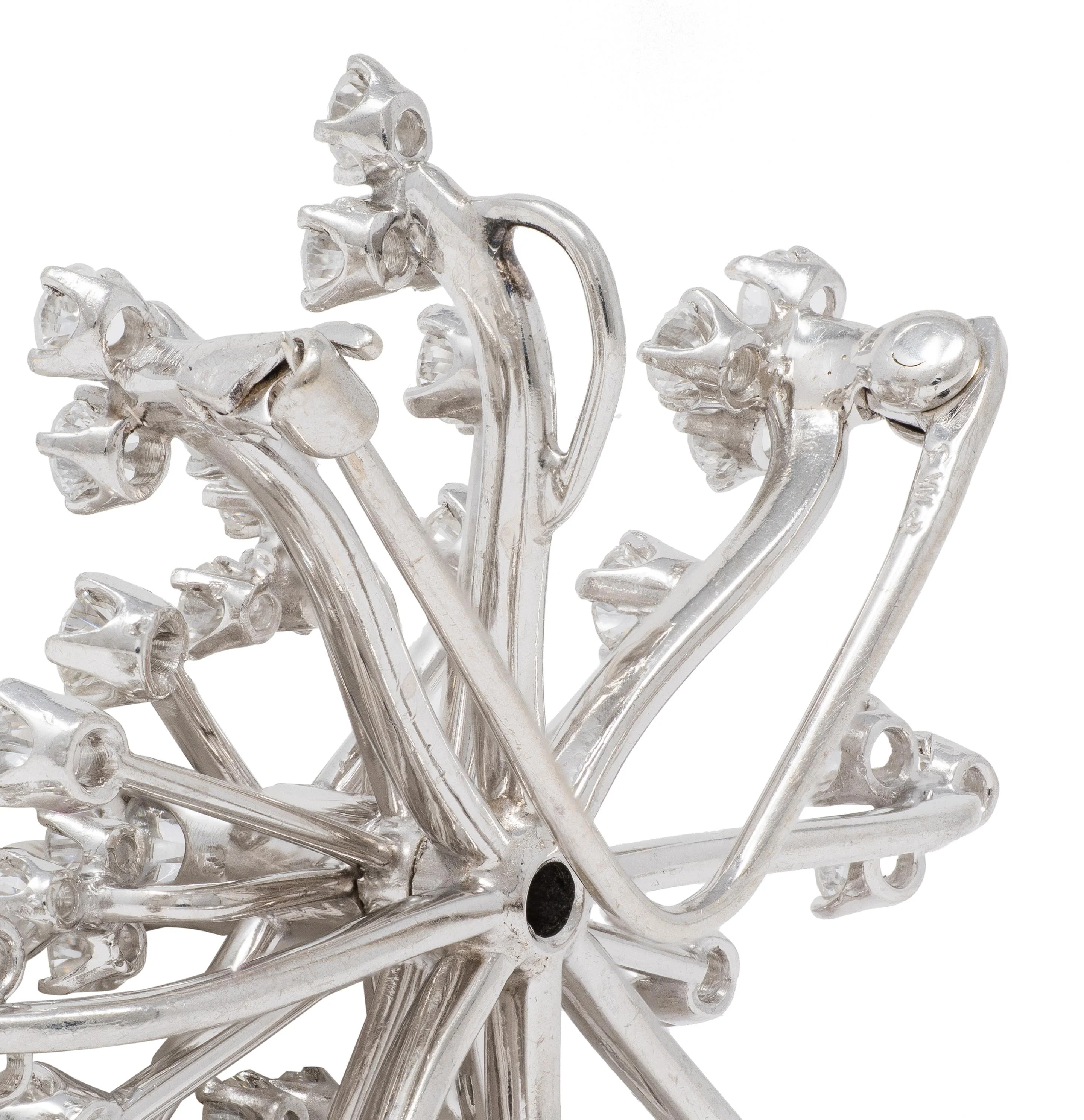 1960's Diamond Platinum Vintage Starburst Snowflake Pendant Brooch - Image 6