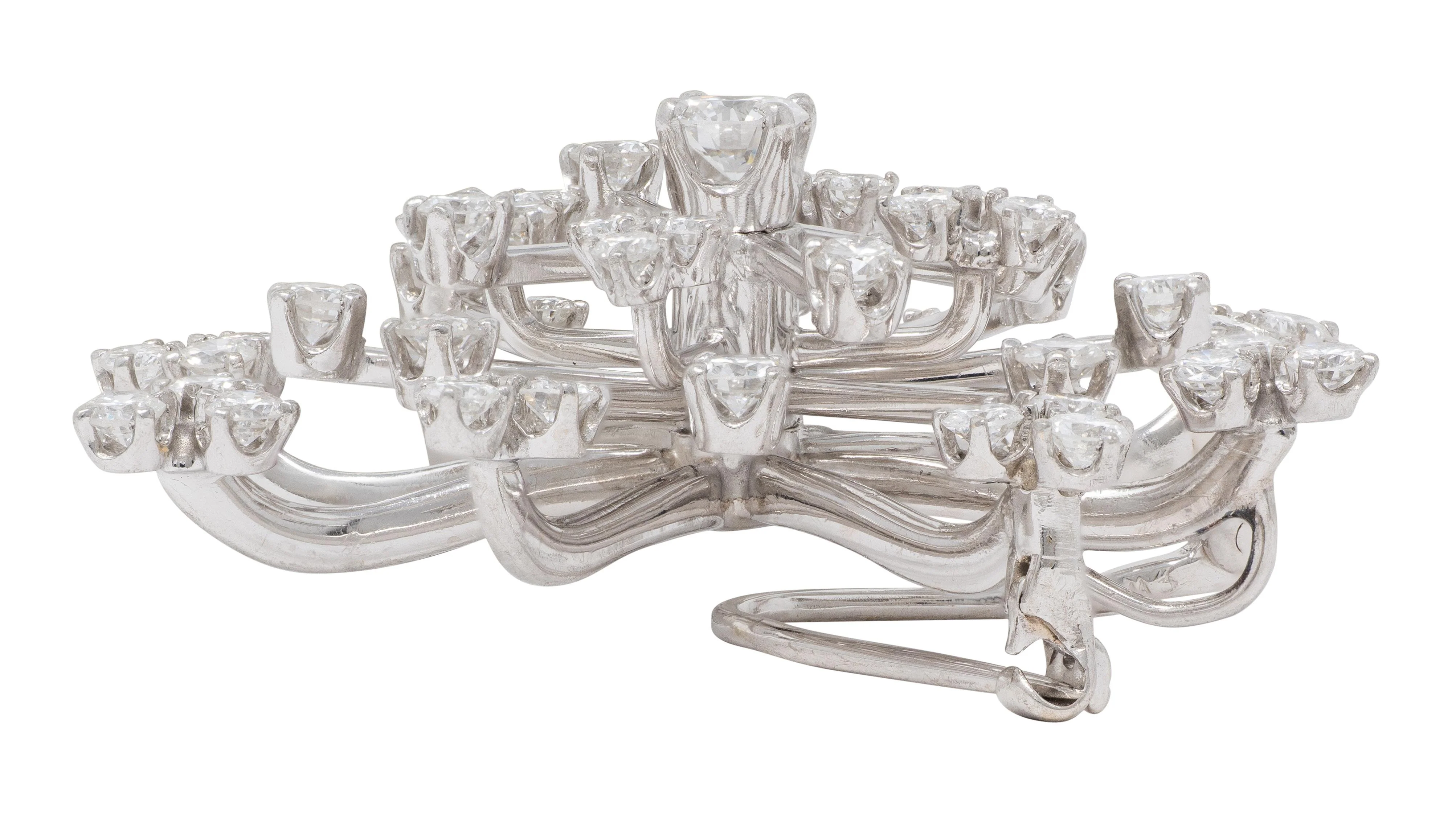 1960's Diamond Platinum Vintage Starburst Snowflake Pendant Brooch - Image 8