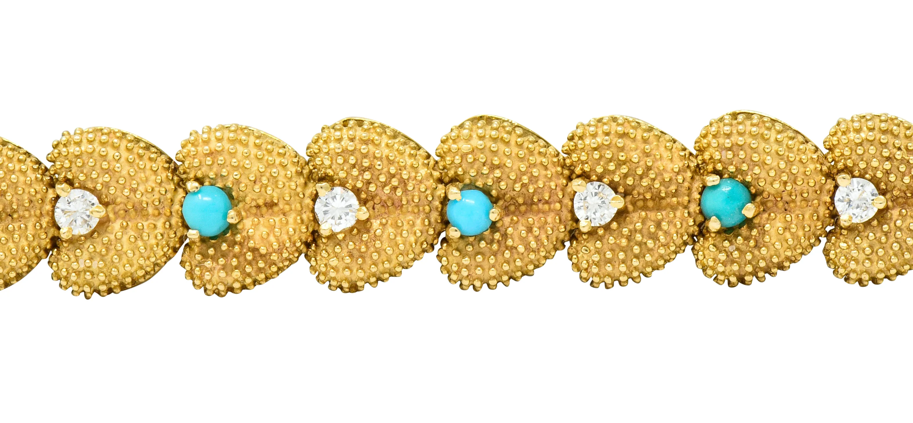 1960's House of La Triomphe Diamond Turquoise 14 Karat Gold Heart Link Bracelet - Image 6