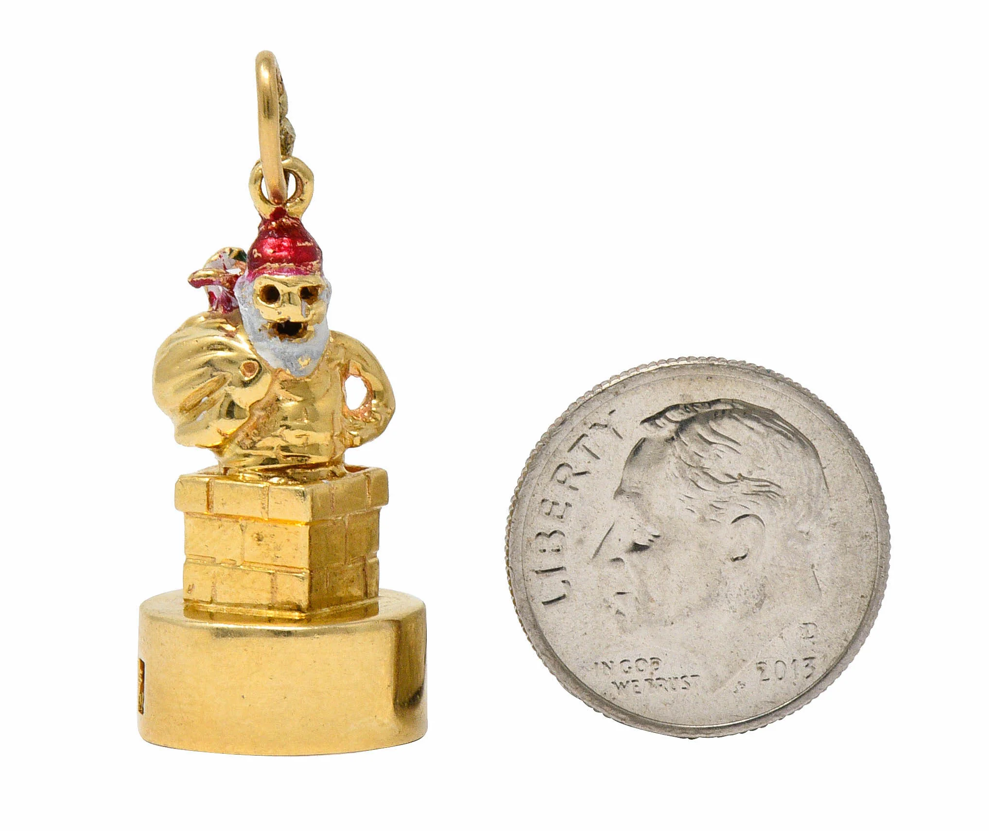 1960's Litacharm Inc. Vintage 14 Karat Gold Santa In Chimney Charm - Image 6