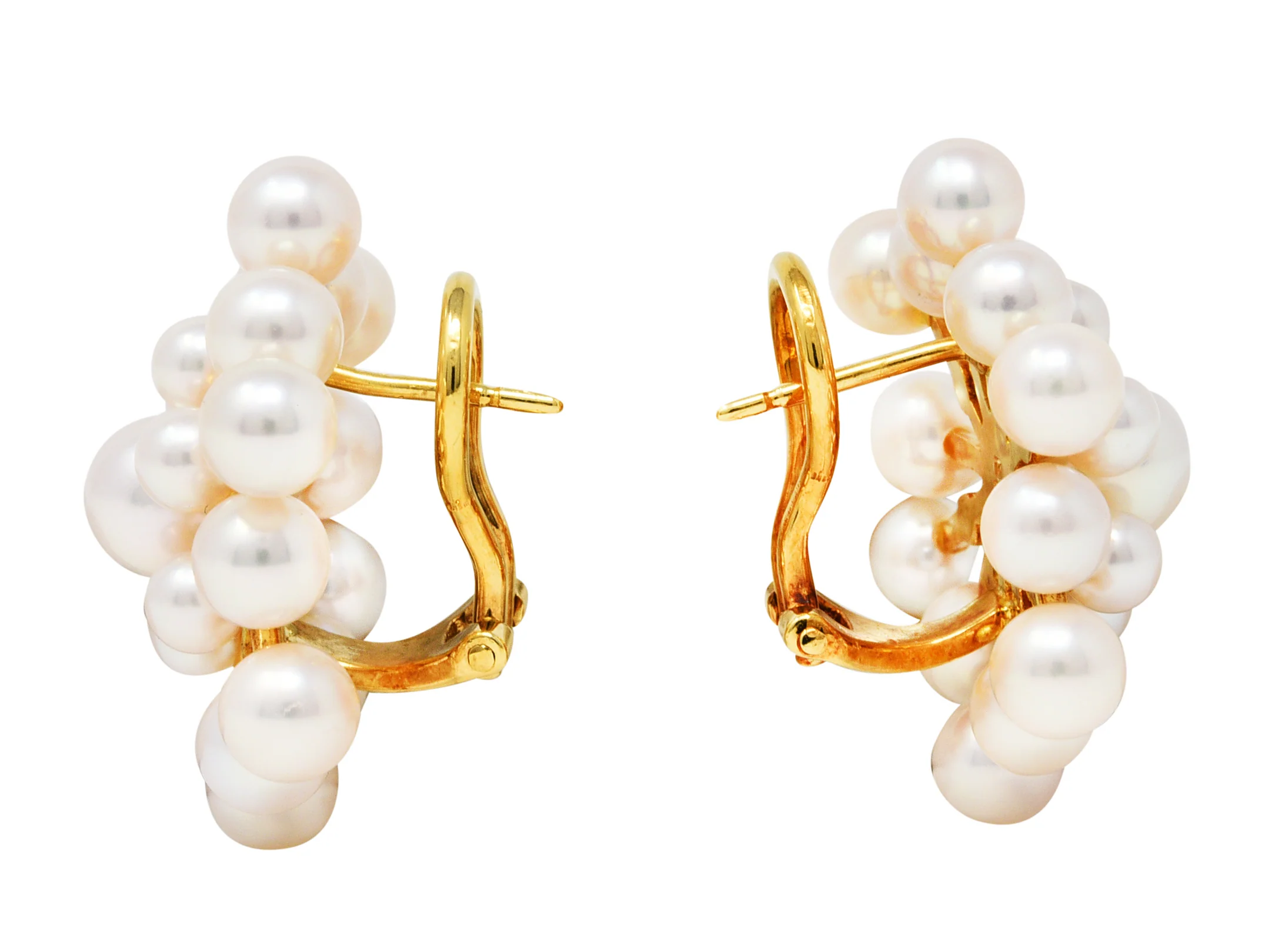 1960's Mikimoto Pearl 18 Karat Gold Burst Cluster Earrings - Image 2