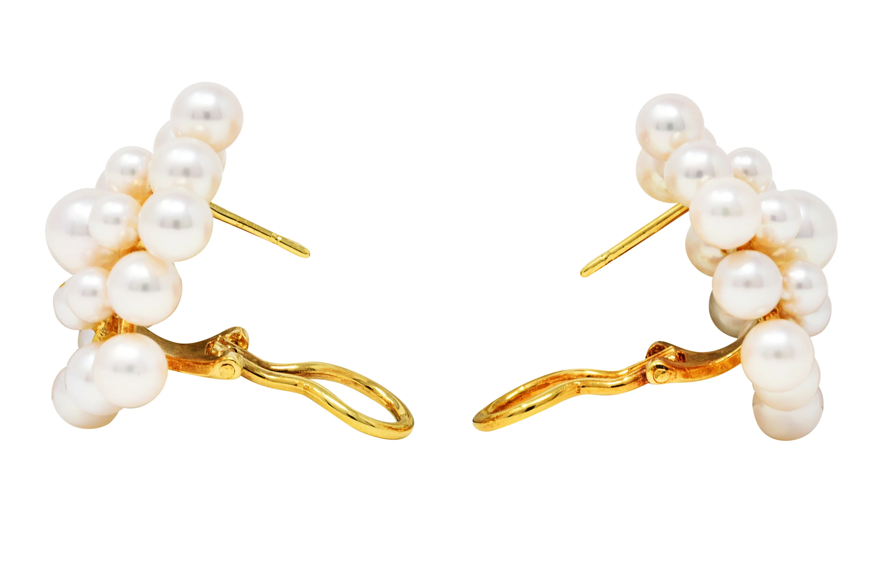 1960's Mikimoto Pearl 18 Karat Gold Burst Cluster Earrings - Image 4