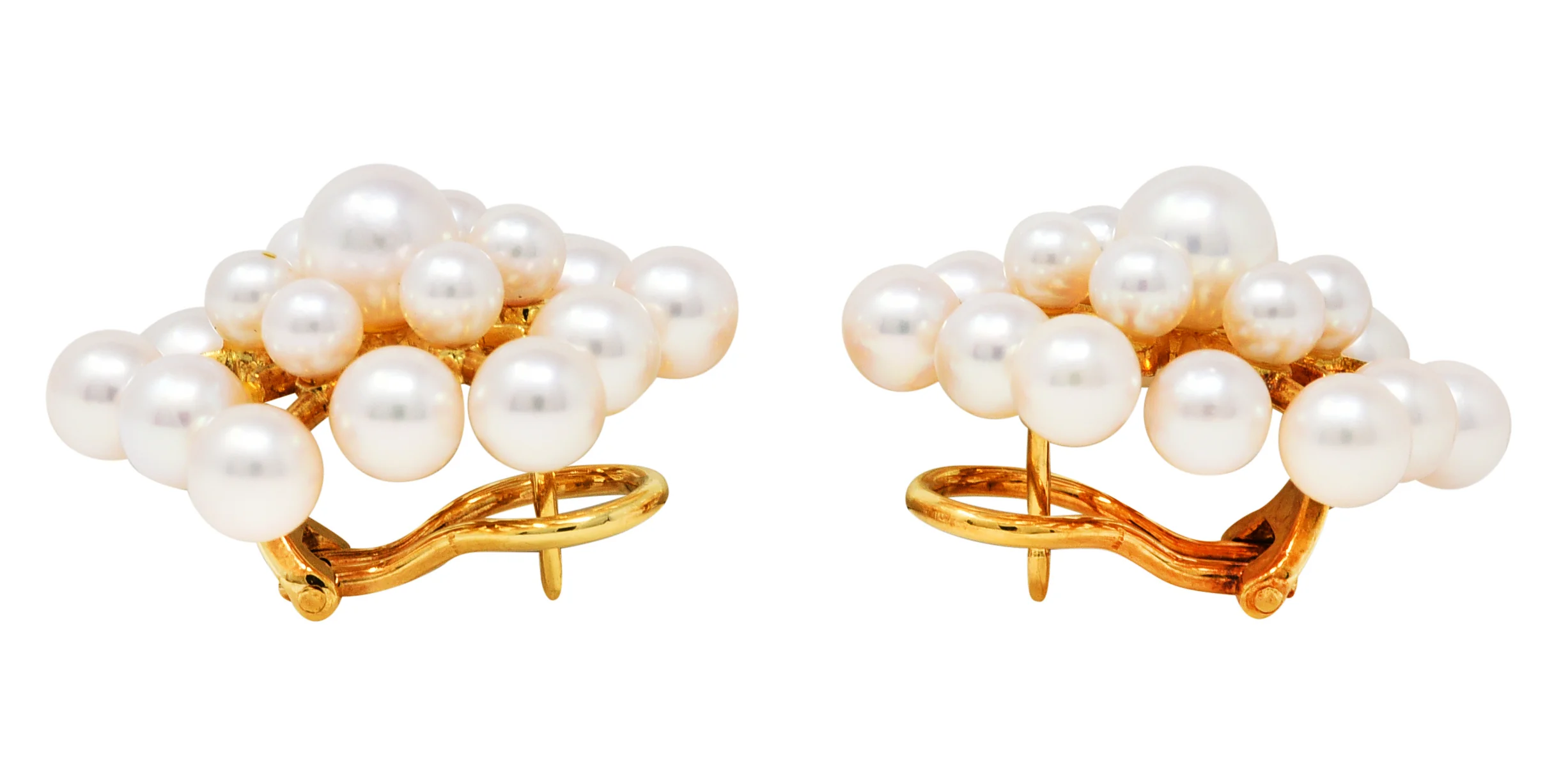1960's Mikimoto Pearl 18 Karat Gold Burst Cluster Earrings - Image 6
