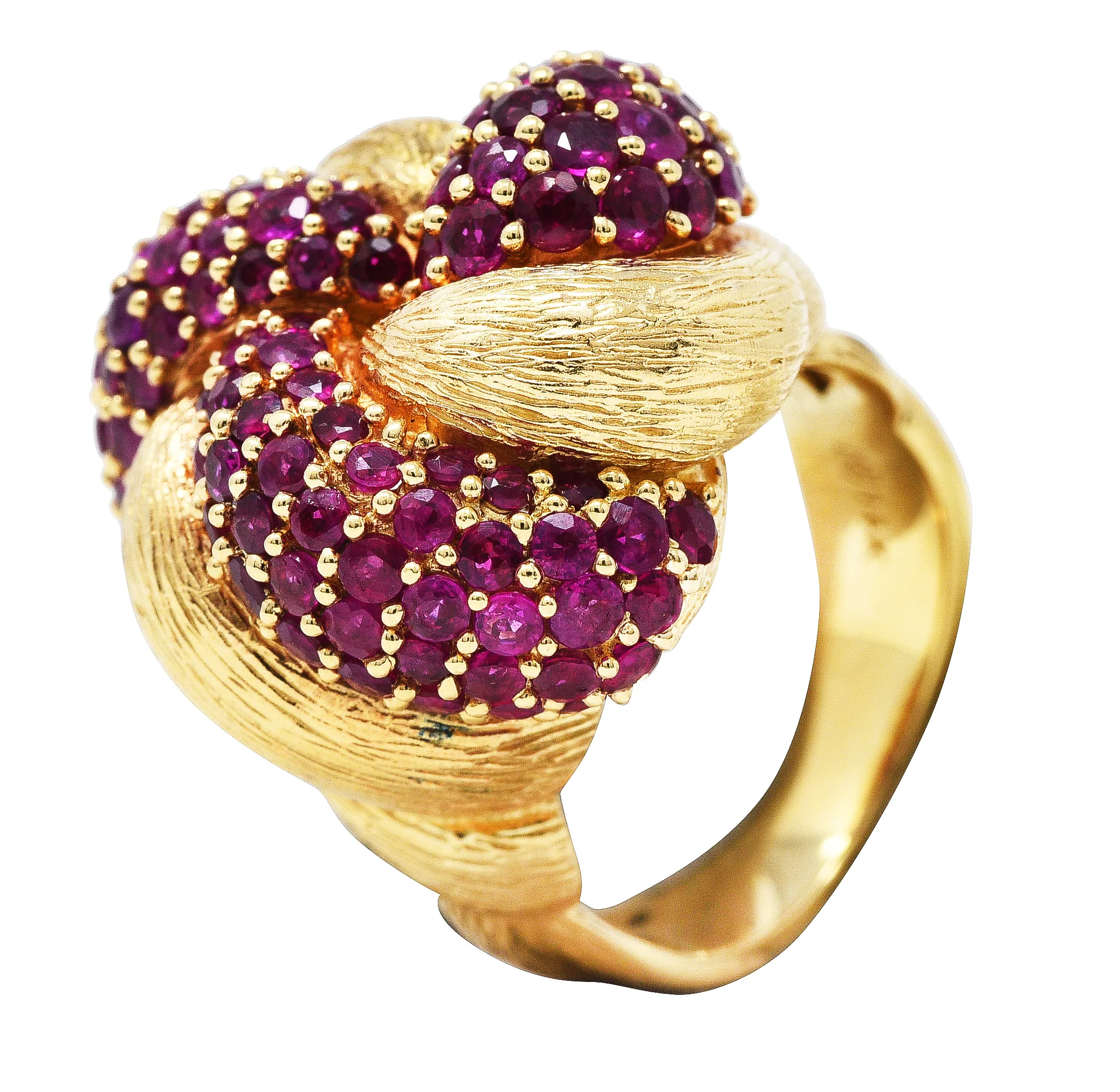 1960's Modern 5.00 CTW Pave Ruby 14 Karat Yellow Gold Twisted Knot Ring - Image 10