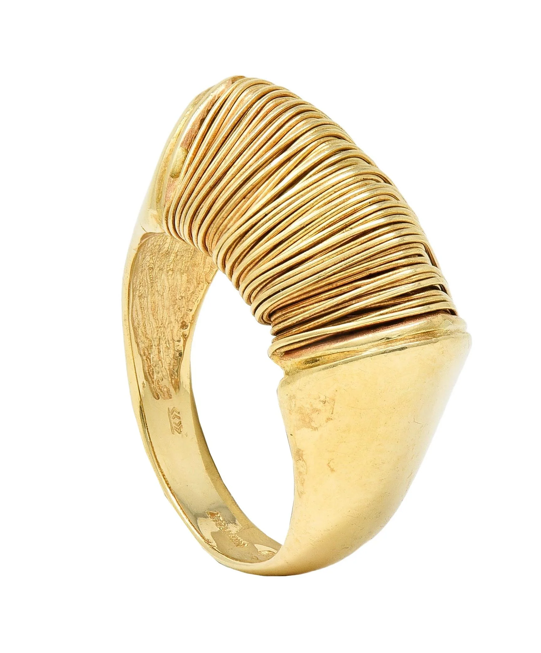 1960's Modernist 18 Karat Yellow Gold Wire Wrapped Domed Vintage Ring - Image 13
