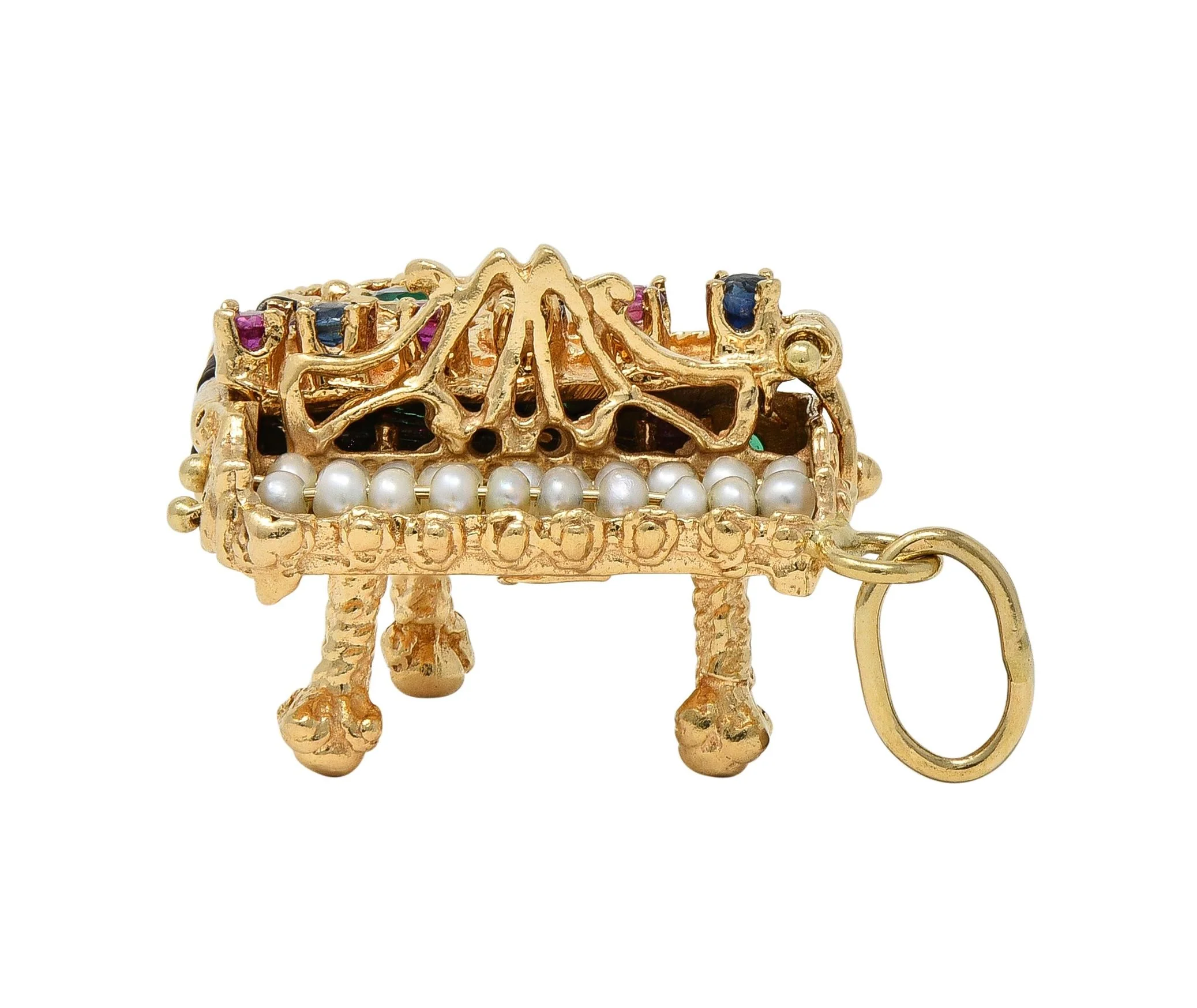 1960's Multi-Gem 14 Karat Yellow Gold Vintage Piano Pendant Charm - Image 2
