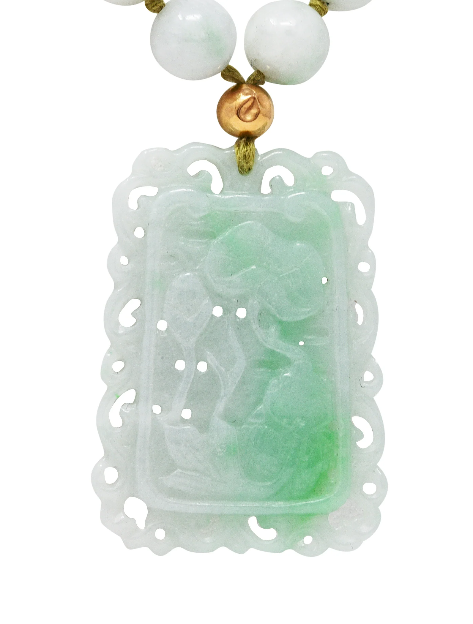 1960's Natural Jadeite Jade 14 Karat Yellow Gold Beaded Strand Carved Vintage Pendant Necklace GIA - Image 7