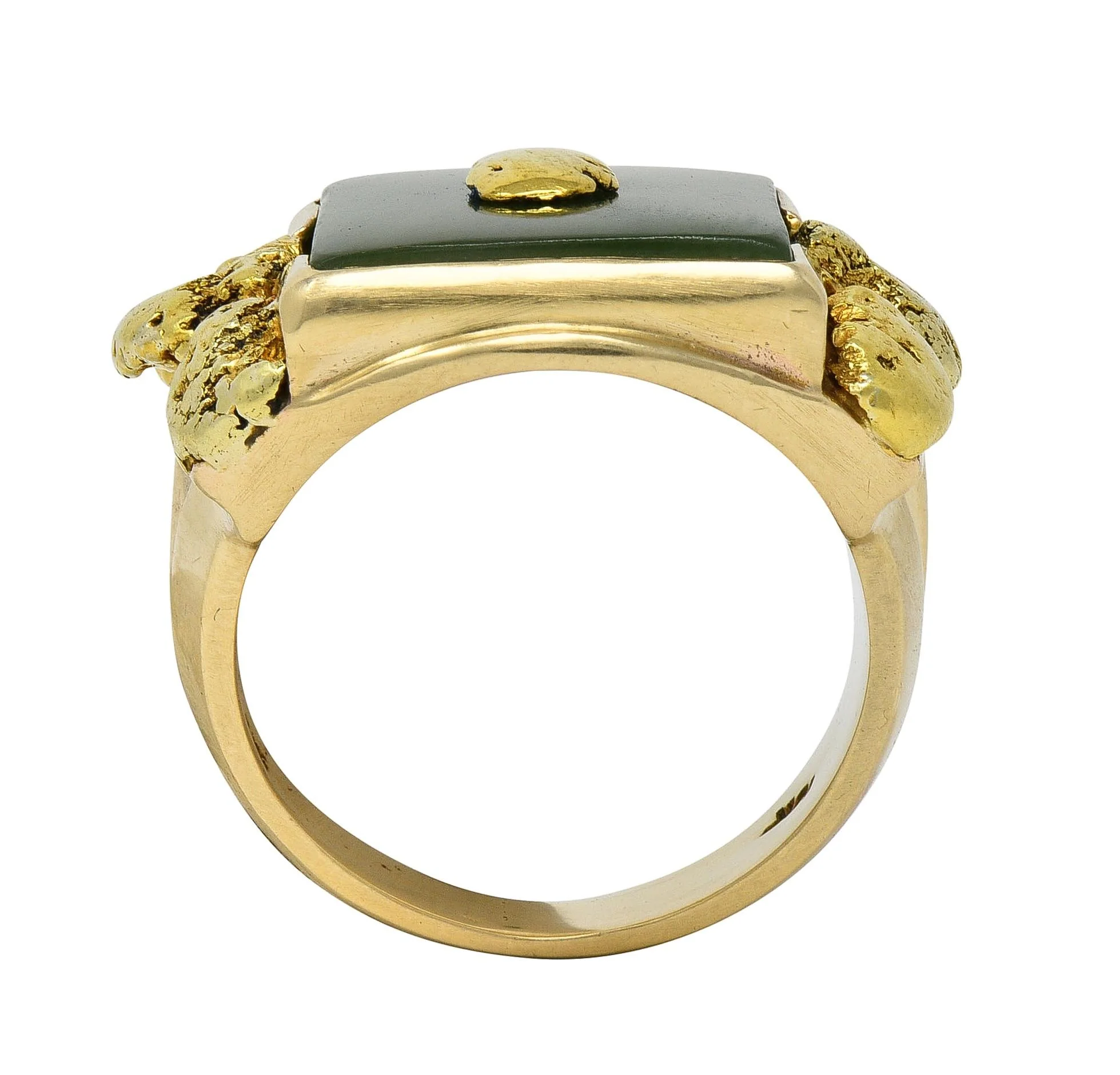 1960's Nephrite Jade 10 Karat Yellow Gold Vintage Nugget Signet Ring - Image 7
