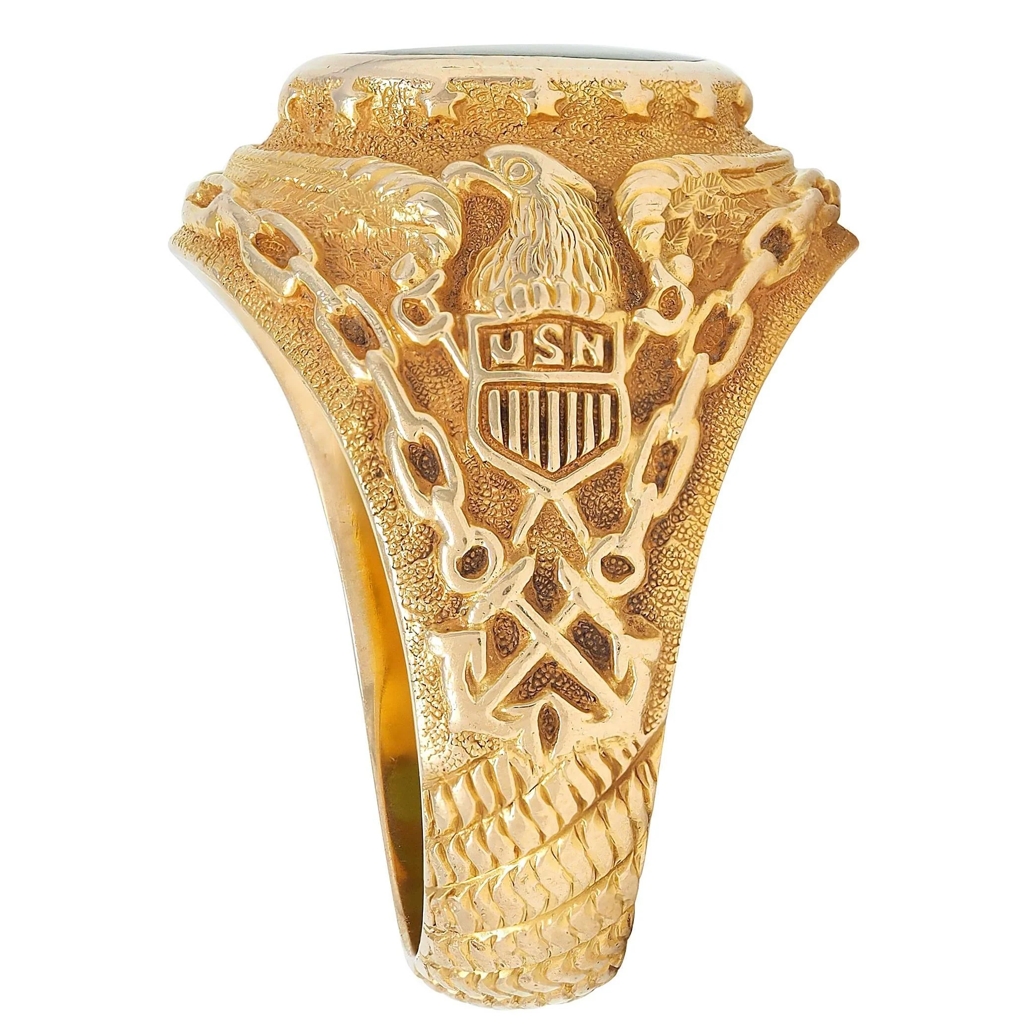 1960's Nephrite Jade 14 Karat Yellow Gold Vintage U.S. Navy Signet Ring - Image 2
