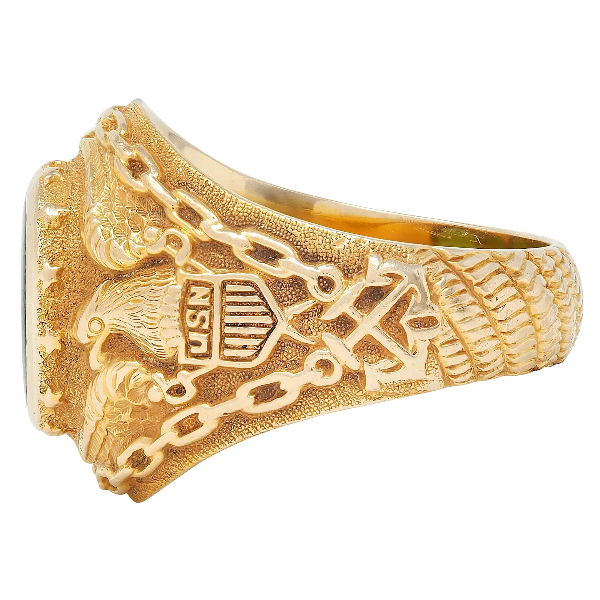 1960's Nephrite Jade 14 Karat Yellow Gold Vintage U.S. Navy Signet Ring - Image 3