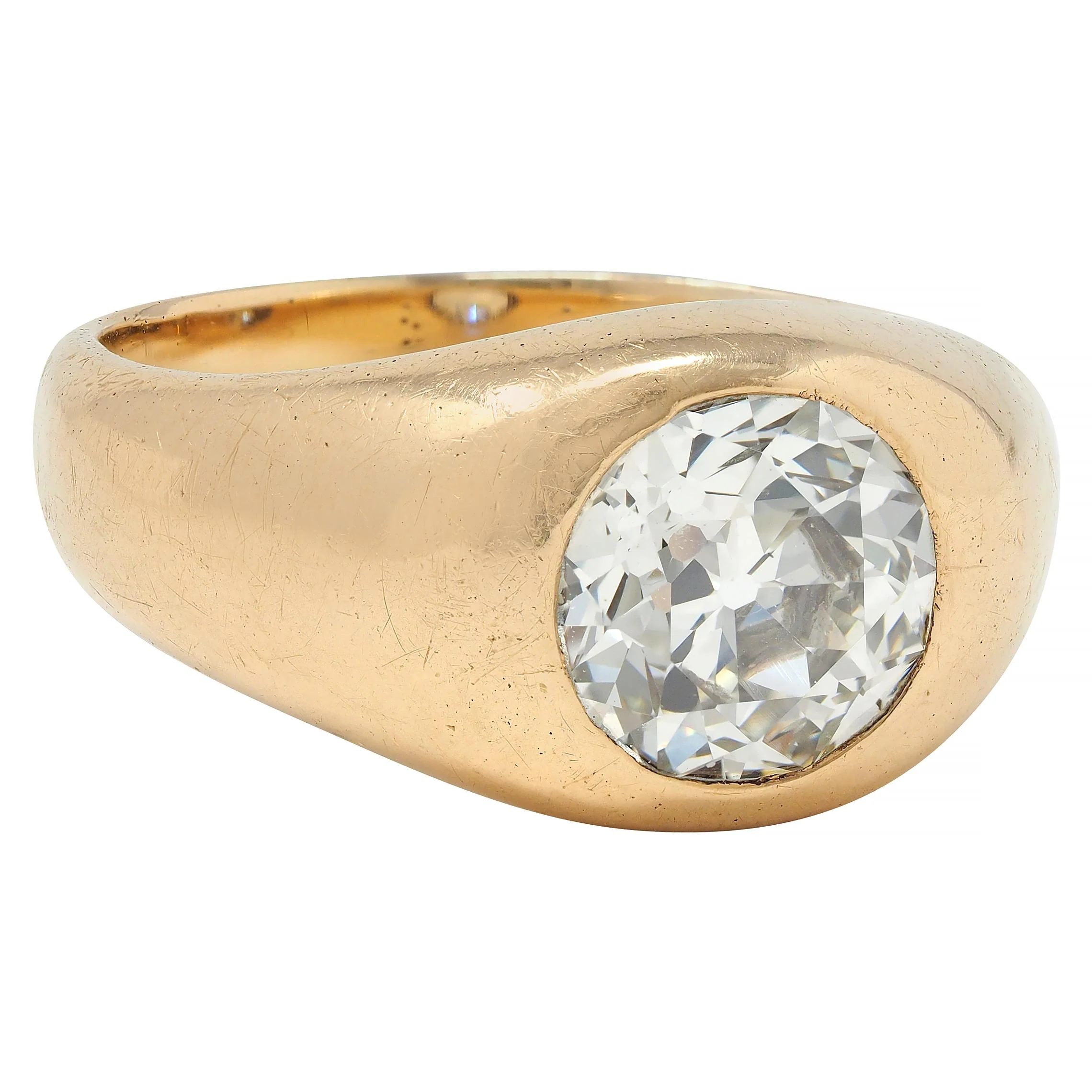 1960's Old European Cut Diamond 14 Karat Yellow Gold Vintage Unisex Signet Ring - Image 2