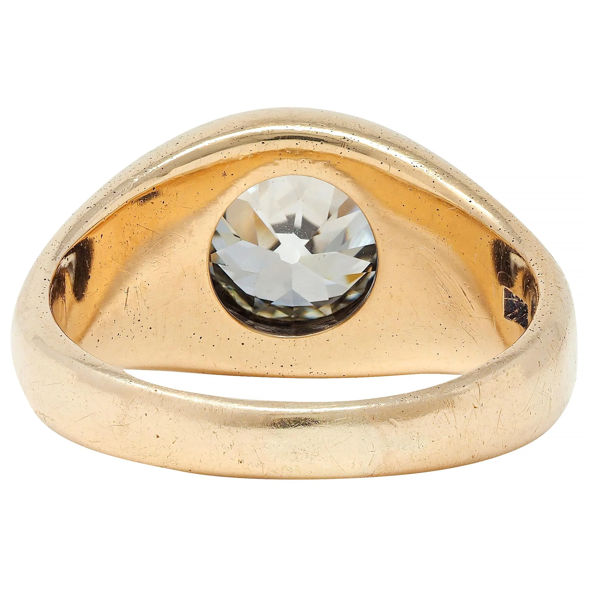 1960's Old European Cut Diamond 14 Karat Yellow Gold Vintage Unisex Signet Ring - Image 4
