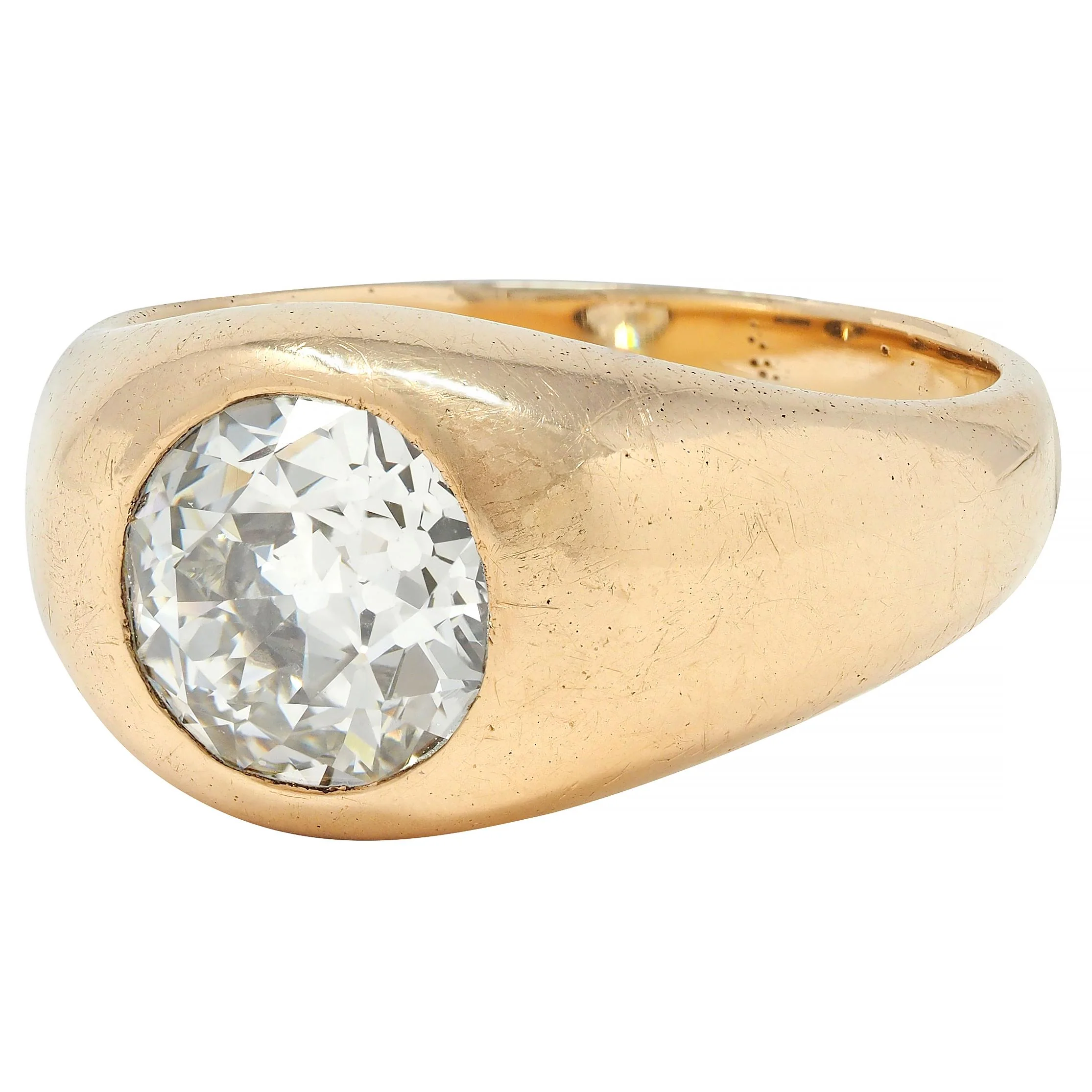 1960's Old European Cut Diamond 14 Karat Yellow Gold Vintage Unisex Signet Ring - Image 6