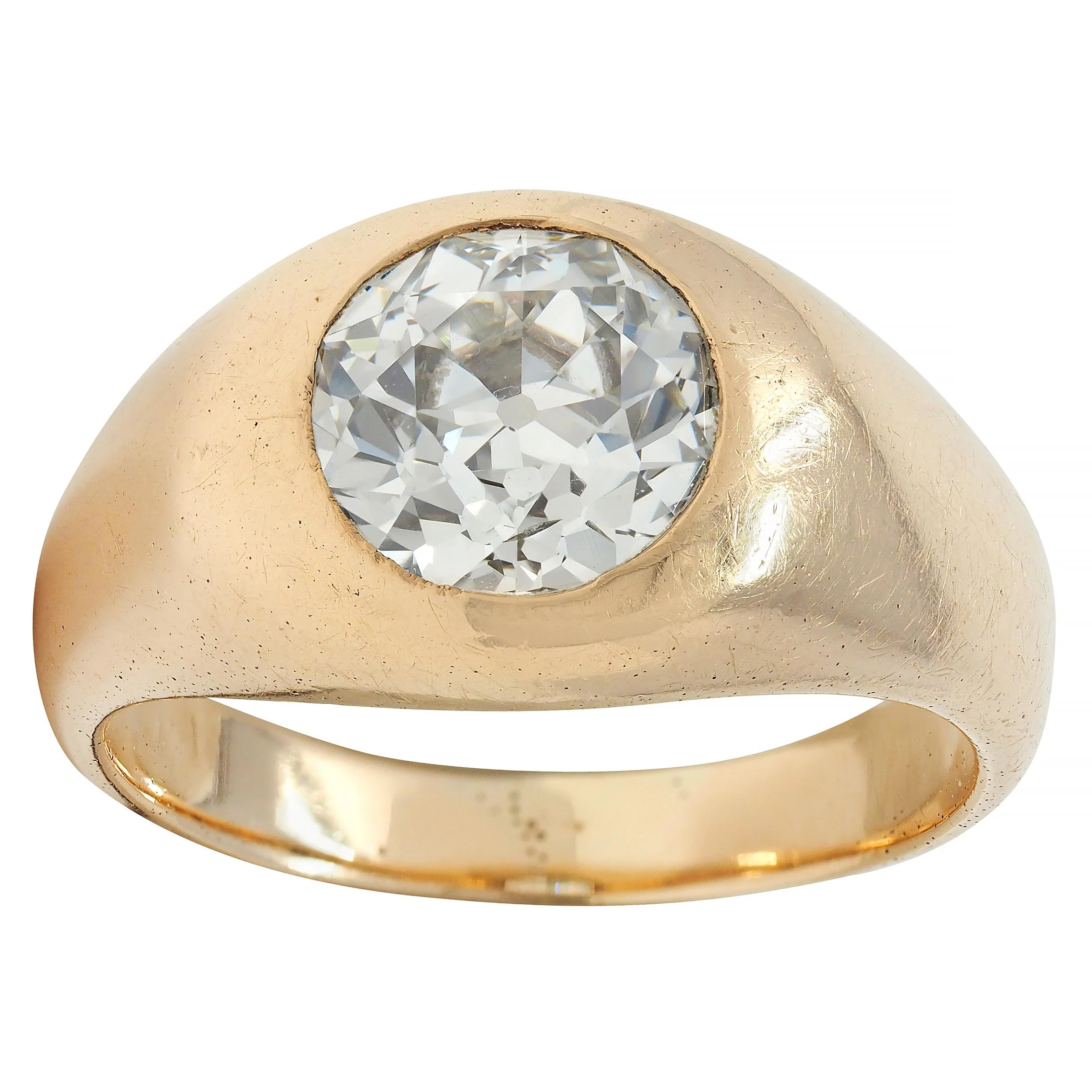 1960's Old European Cut Diamond 14 Karat Yellow Gold Vintage Unisex Signet Ring - Image 7
