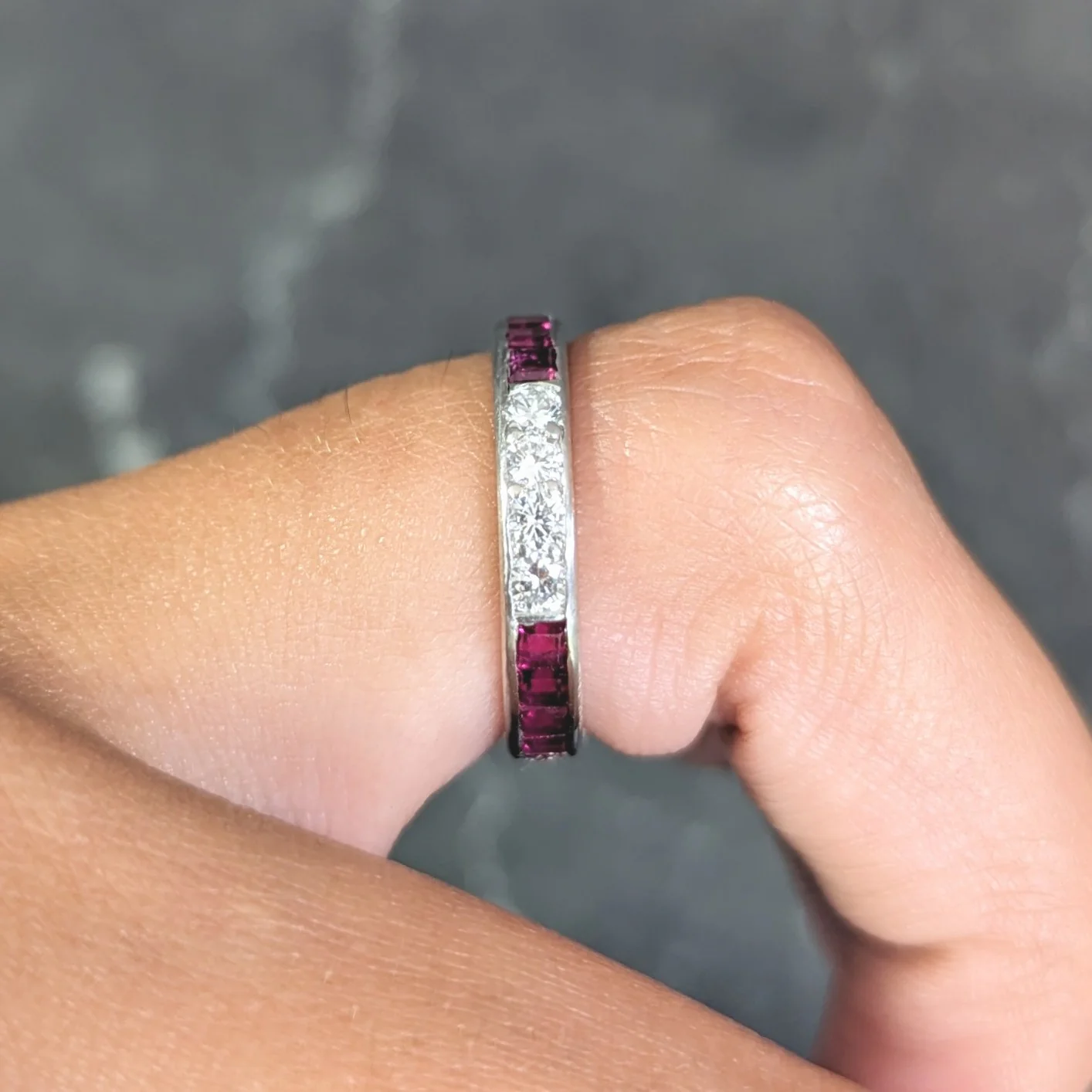 1960's Oscar Heyman 1.72 CTW Diamond Ruby Platinum Eternity Band Ring - Image 12