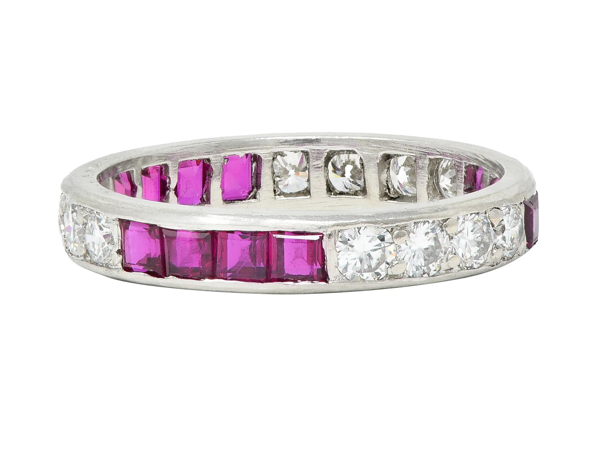 1960's Oscar Heyman 1.72 CTW Diamond Ruby Platinum Eternity Band Ring - Image 3