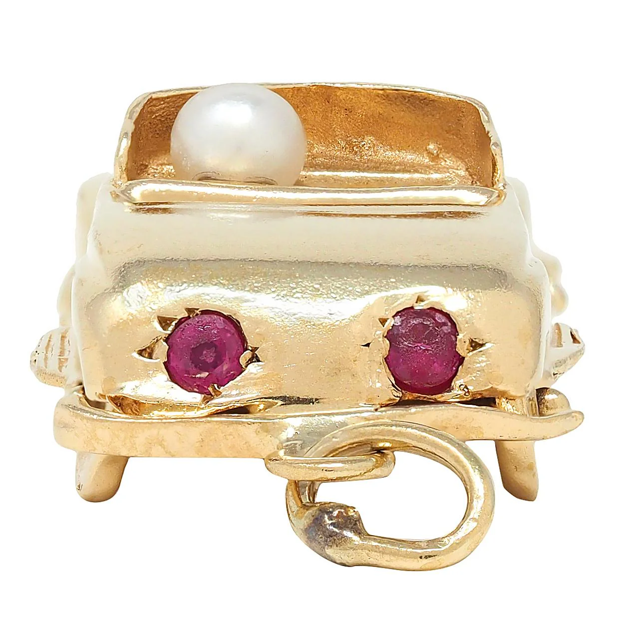 1960's Pearl Ruby Diamond 14 Karat Yellow Gold Vintage Car Pendant Charm - Image 5
