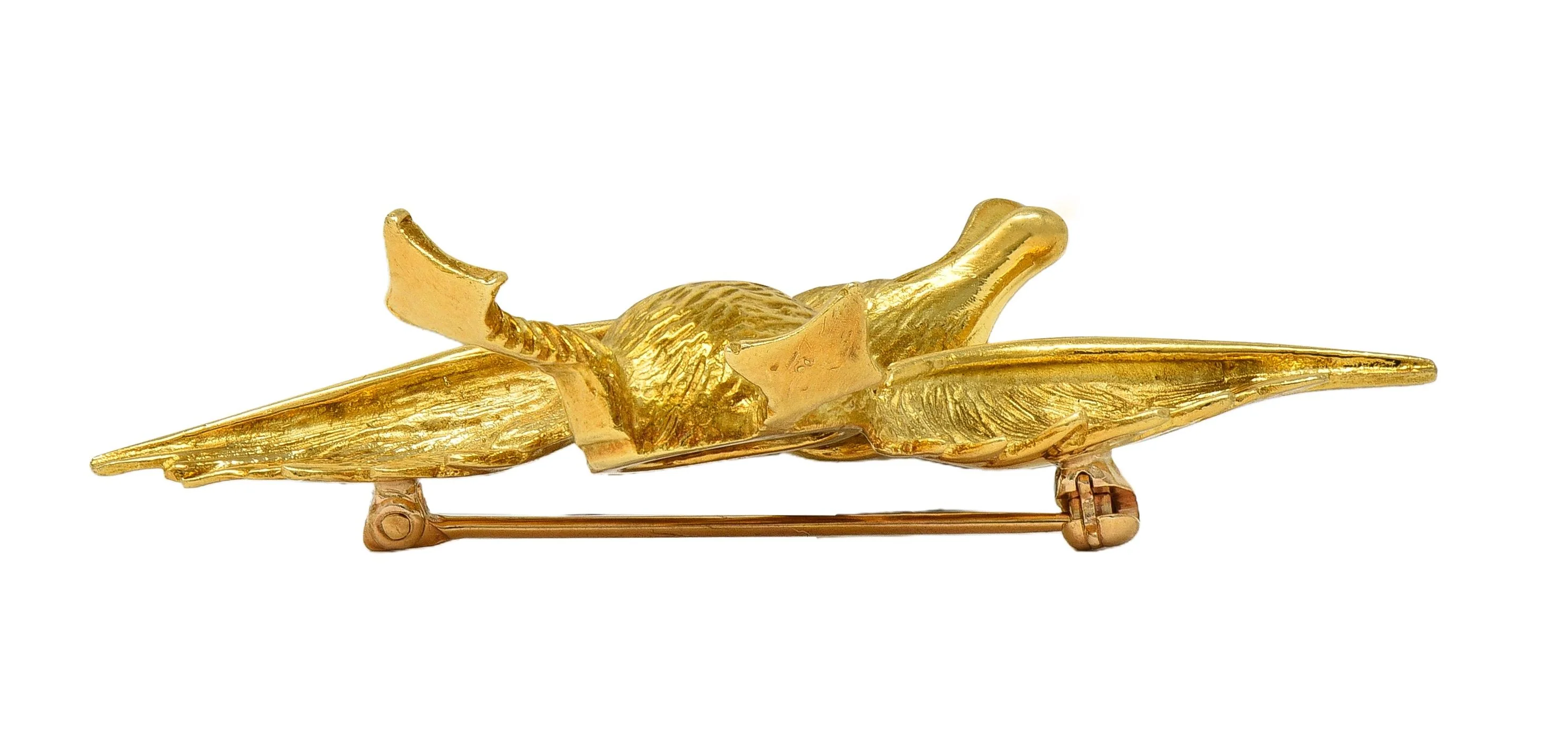 1960's Ruby 18 Karat Yellow Gold Vintage Duck Whimsical Bird Brooch - Image 10