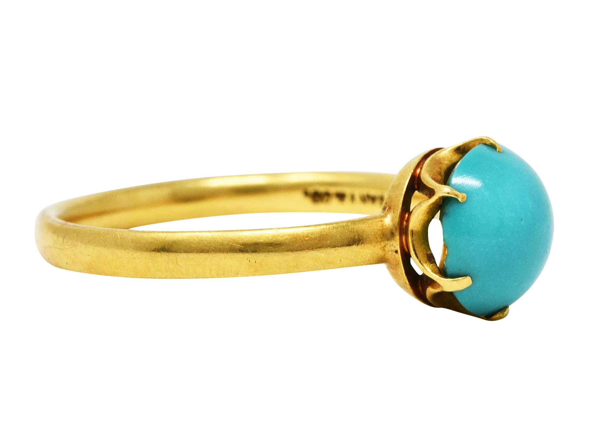 1960's Tiffany & Co. Turquoise 18 Karat Gold Solitaire Ring - Image 2
