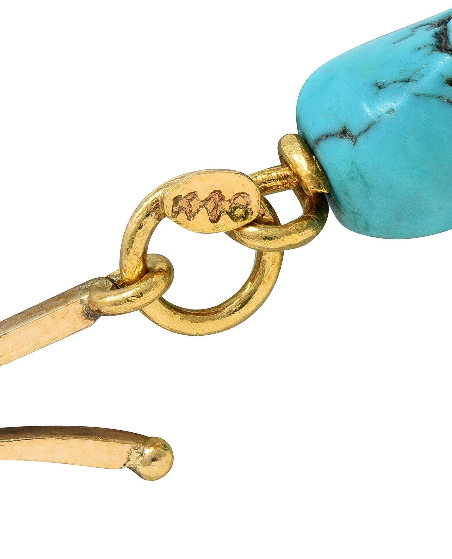 1960's Turquoise Nugget 18 Karat Yellow Gold Spiral Bead Vintage Collar Necklace - Image 7