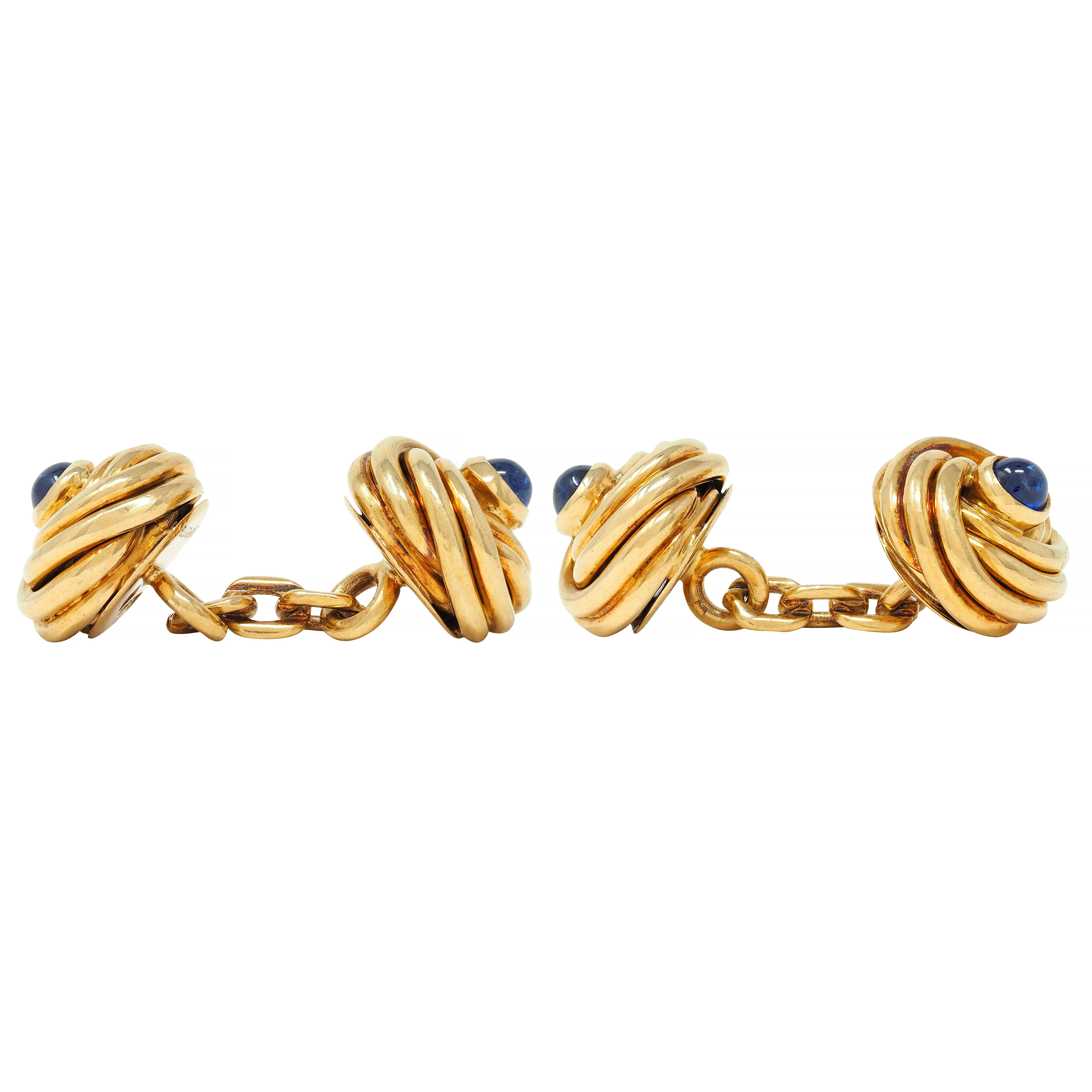 1960's Van Cleef & Arpels French 1.32 CTW Sapphire 18 Karat Yellow Gold Vintage Knot Cufflinks - Image 3