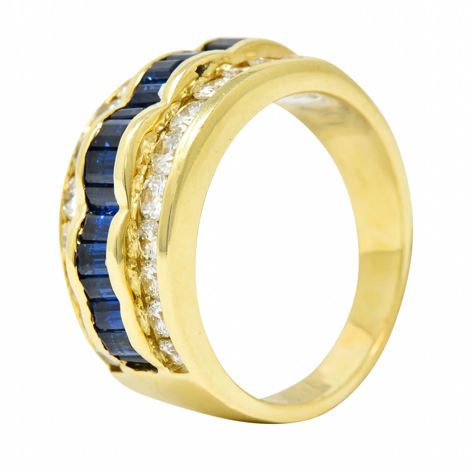1960's Vintage 1.95 CTW Sapphire Diamond 18 Karat Gold Band Ring - Image 10