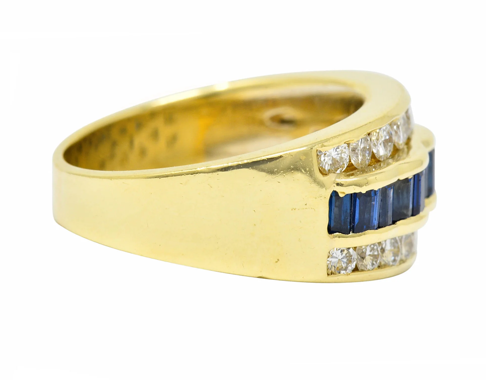 1960's Vintage 1.95 CTW Sapphire Diamond 18 Karat Gold Band Ring - Image 3