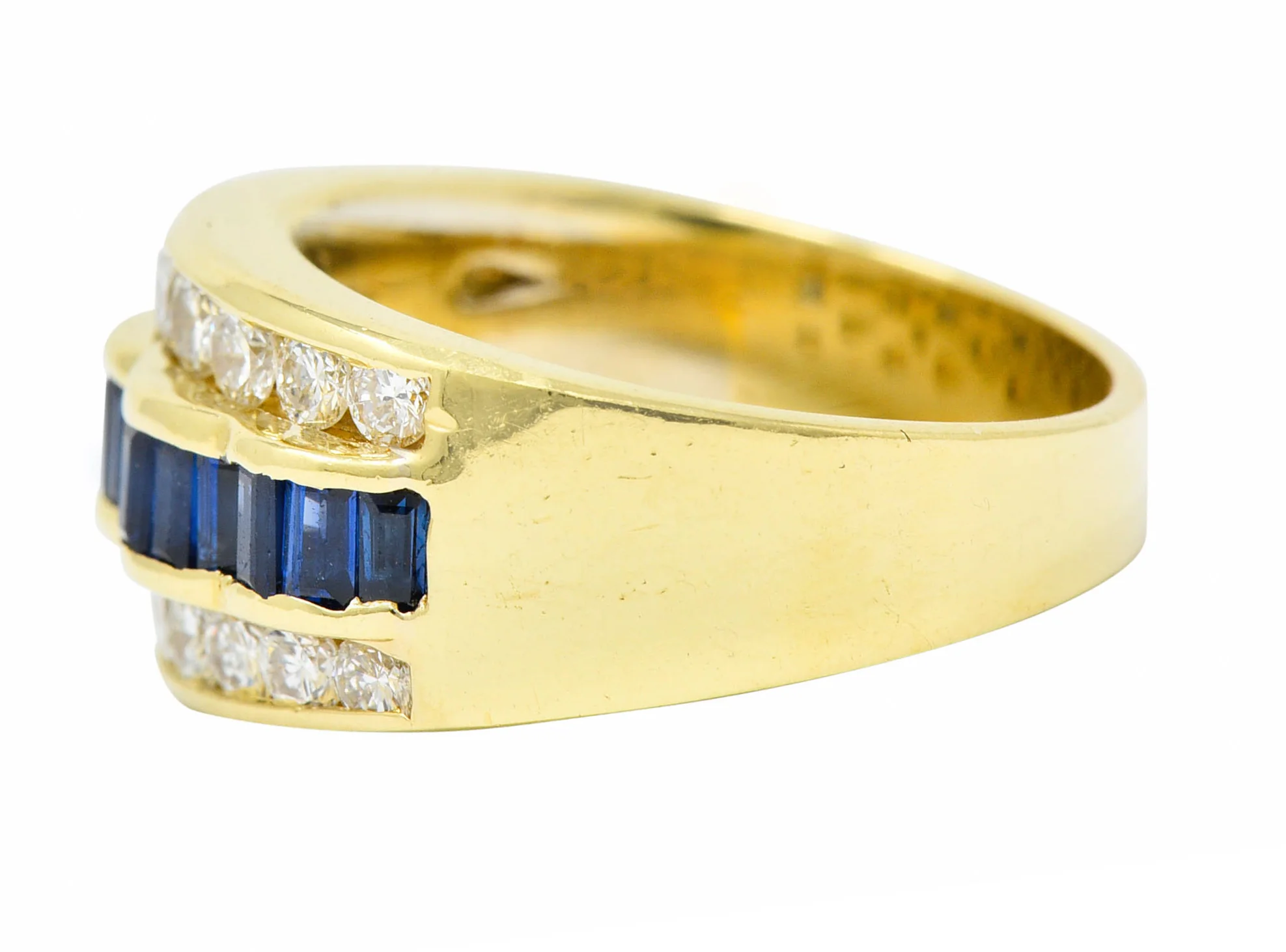 1960's Vintage 1.95 CTW Sapphire Diamond 18 Karat Gold Band Ring - Image 5