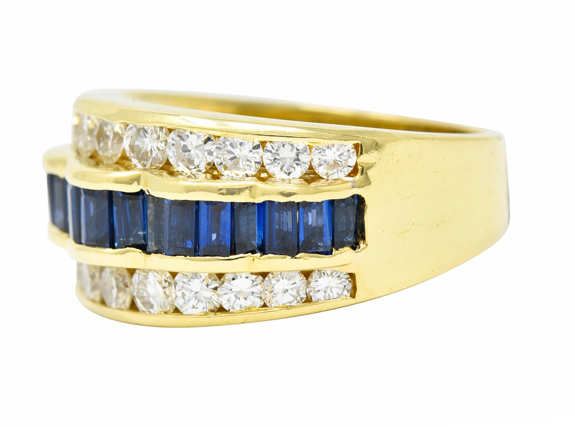 1960's Vintage 1.95 CTW Sapphire Diamond 18 Karat Gold Band Ring - Image 6