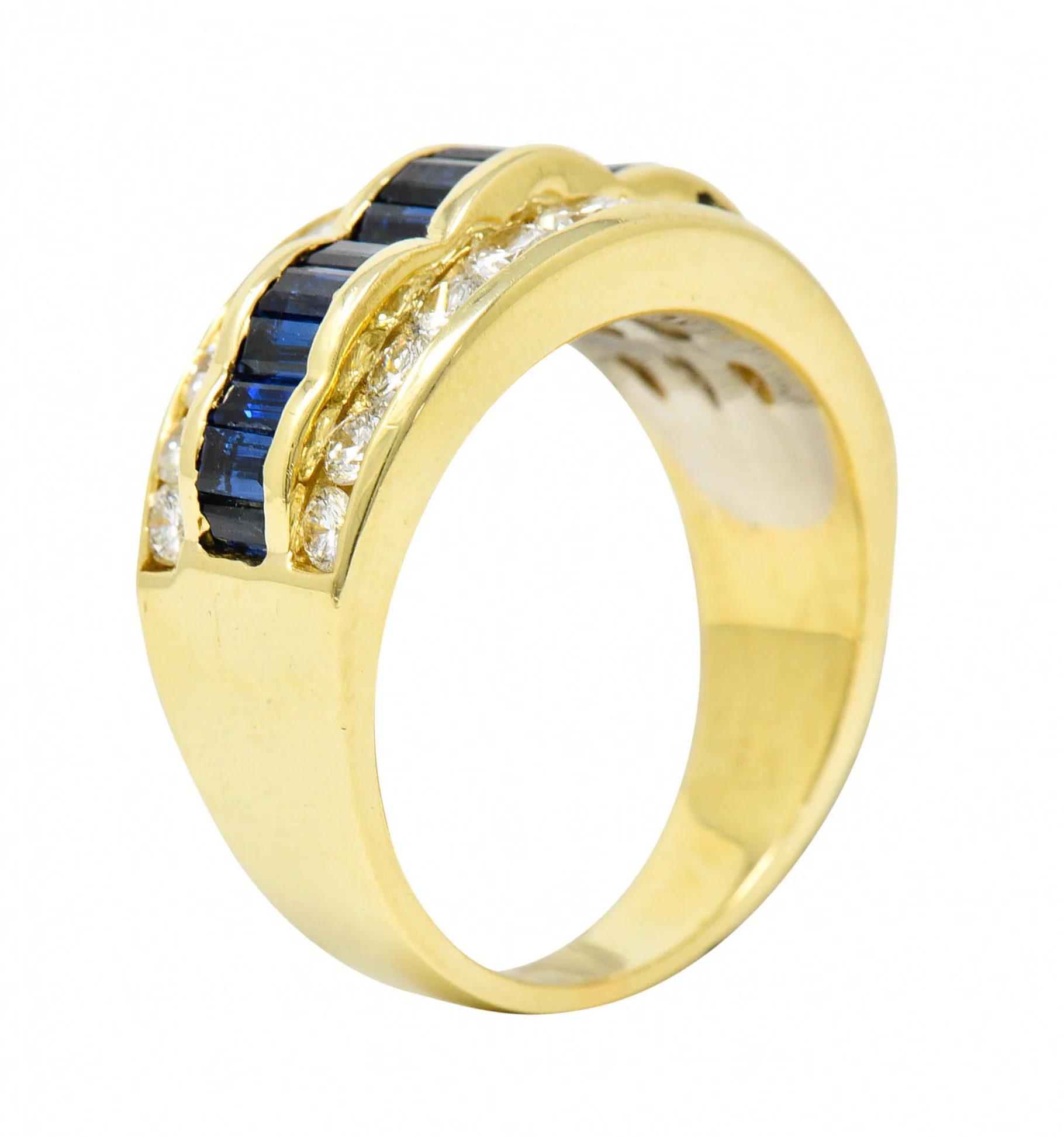 1960's Vintage 1.95 CTW Sapphire Diamond 18 Karat Gold Band Ring - Image 9