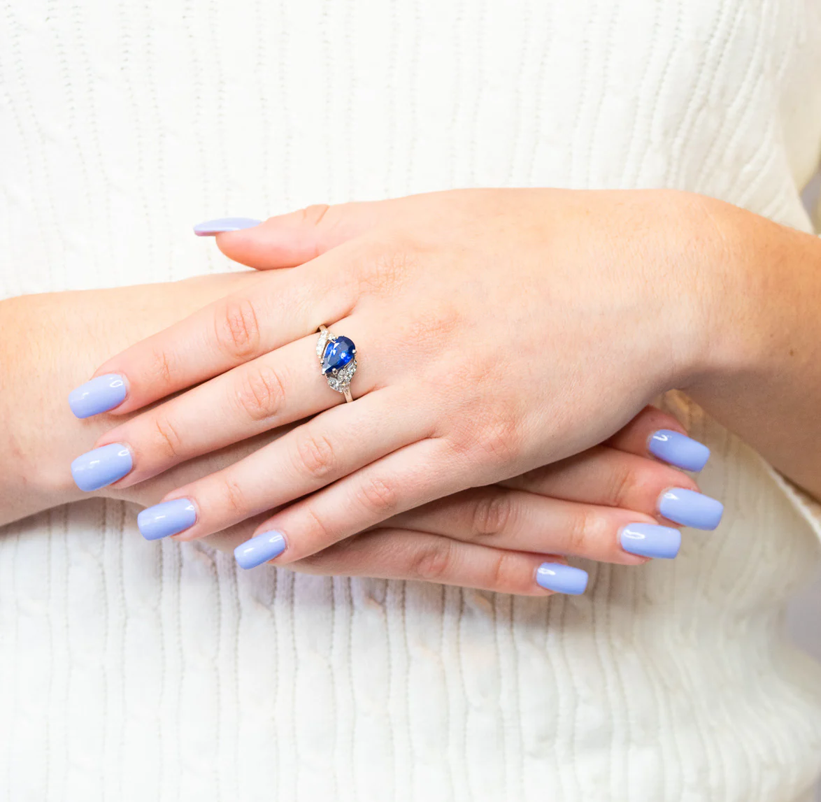 1960's Vintage 3.35 CTW Sapphire Diamond Platinum Bypass Ring - Image 10