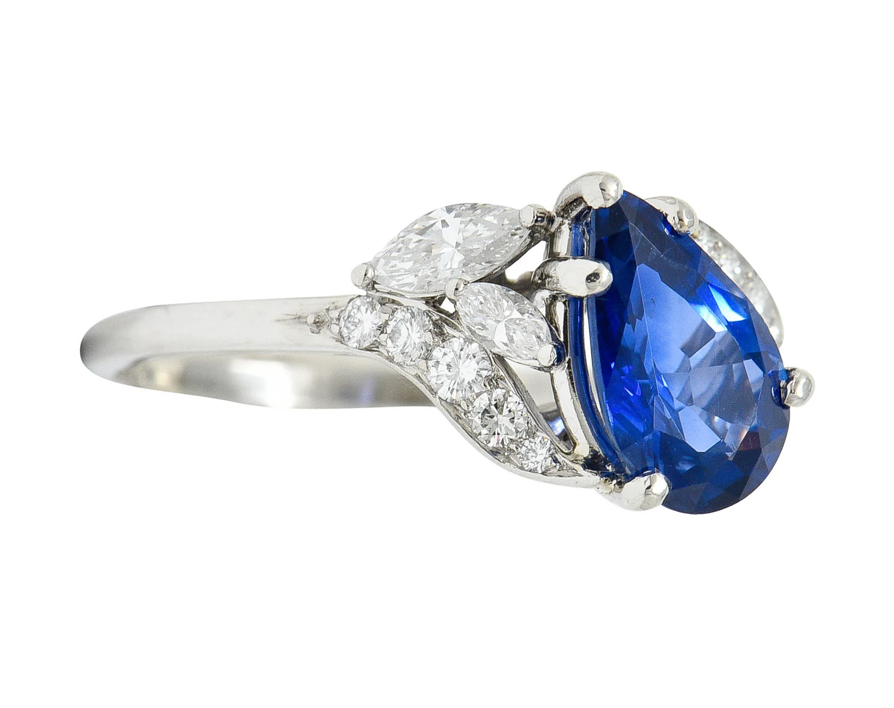 1960's Vintage 3.35 CTW Sapphire Diamond Platinum Bypass Ring - Image 2