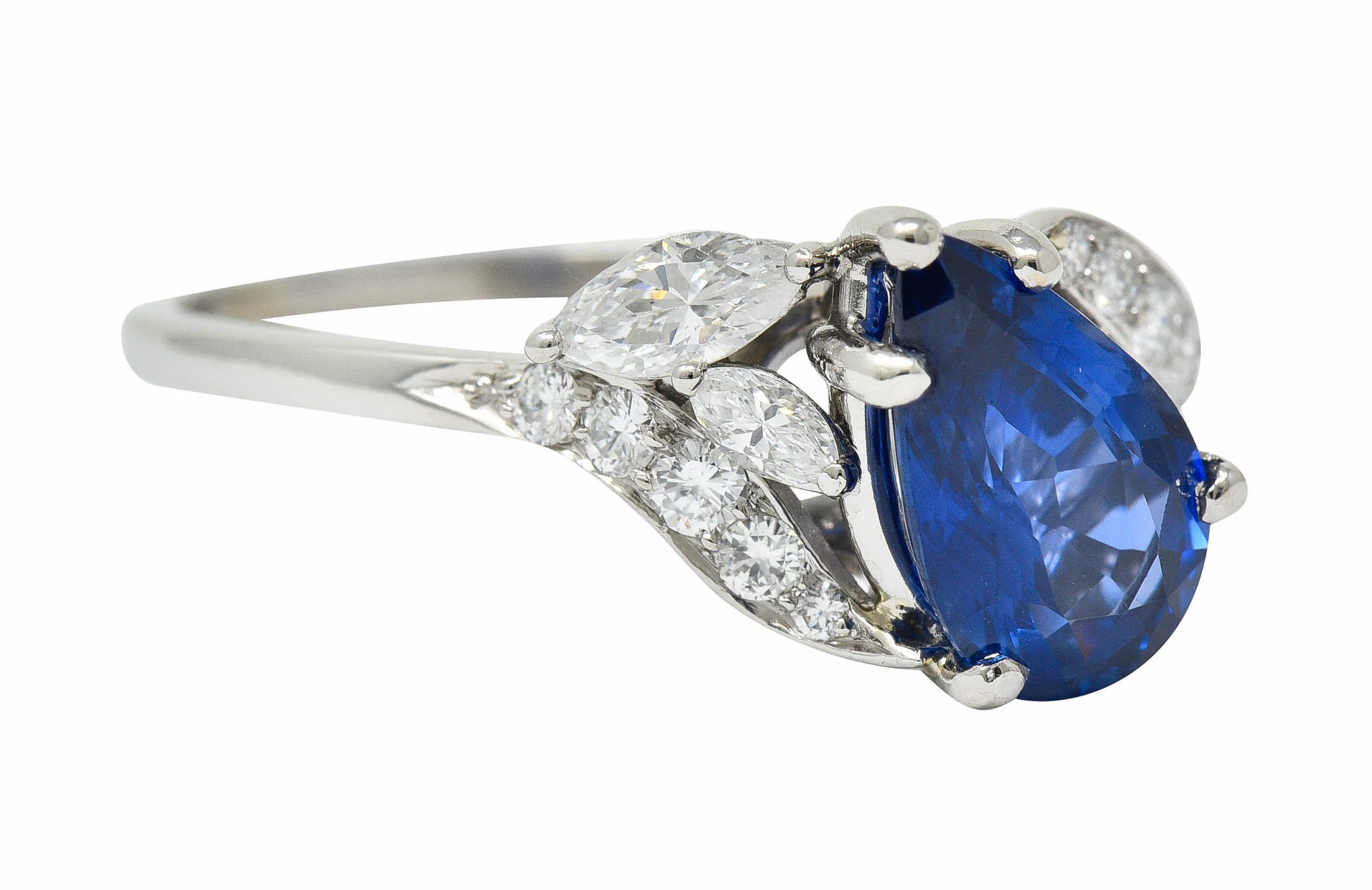 1960's Vintage 3.35 CTW Sapphire Diamond Platinum Bypass Ring - Image 3