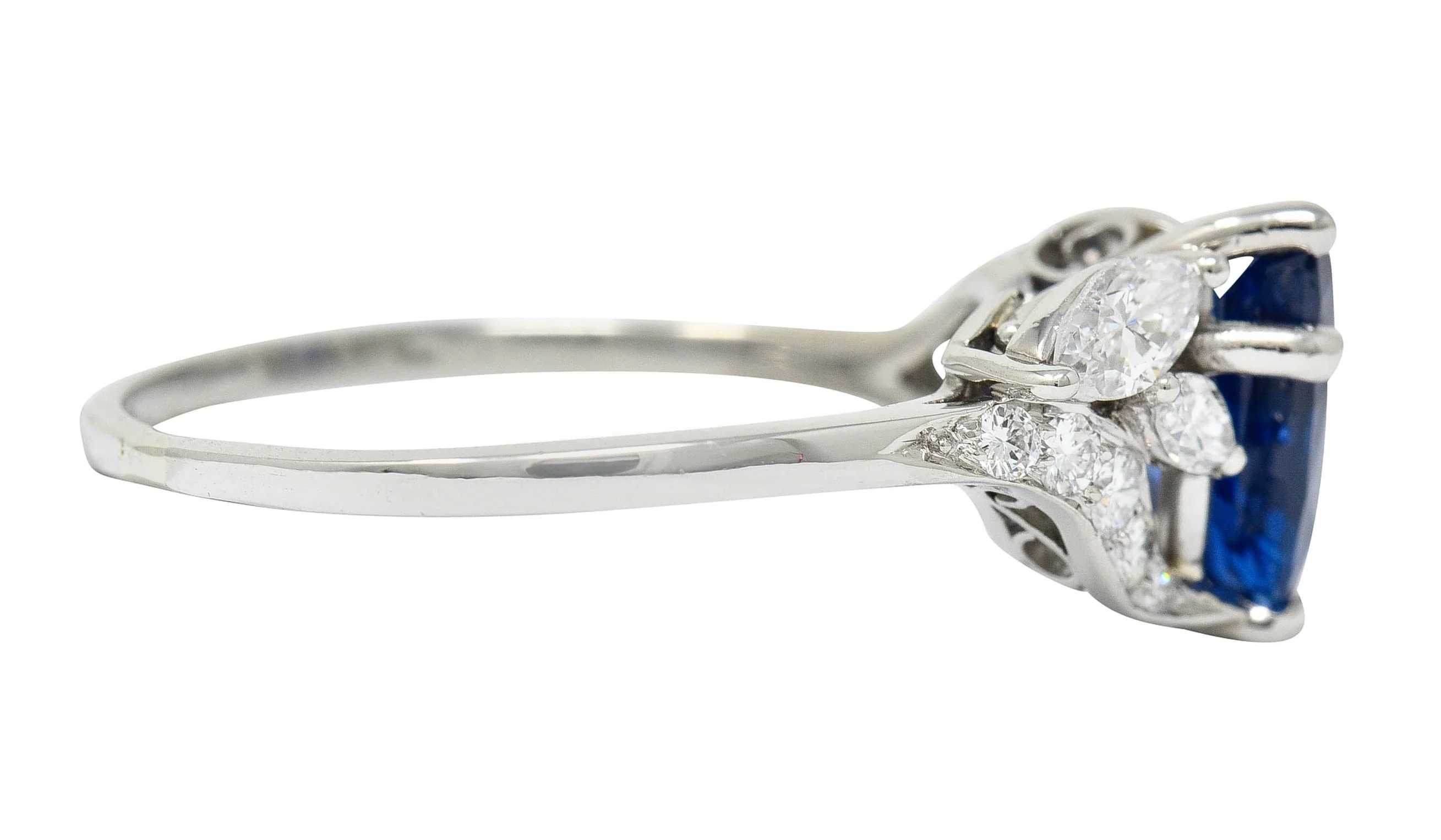 1960's Vintage 3.35 CTW Sapphire Diamond Platinum Bypass Ring - Image 4