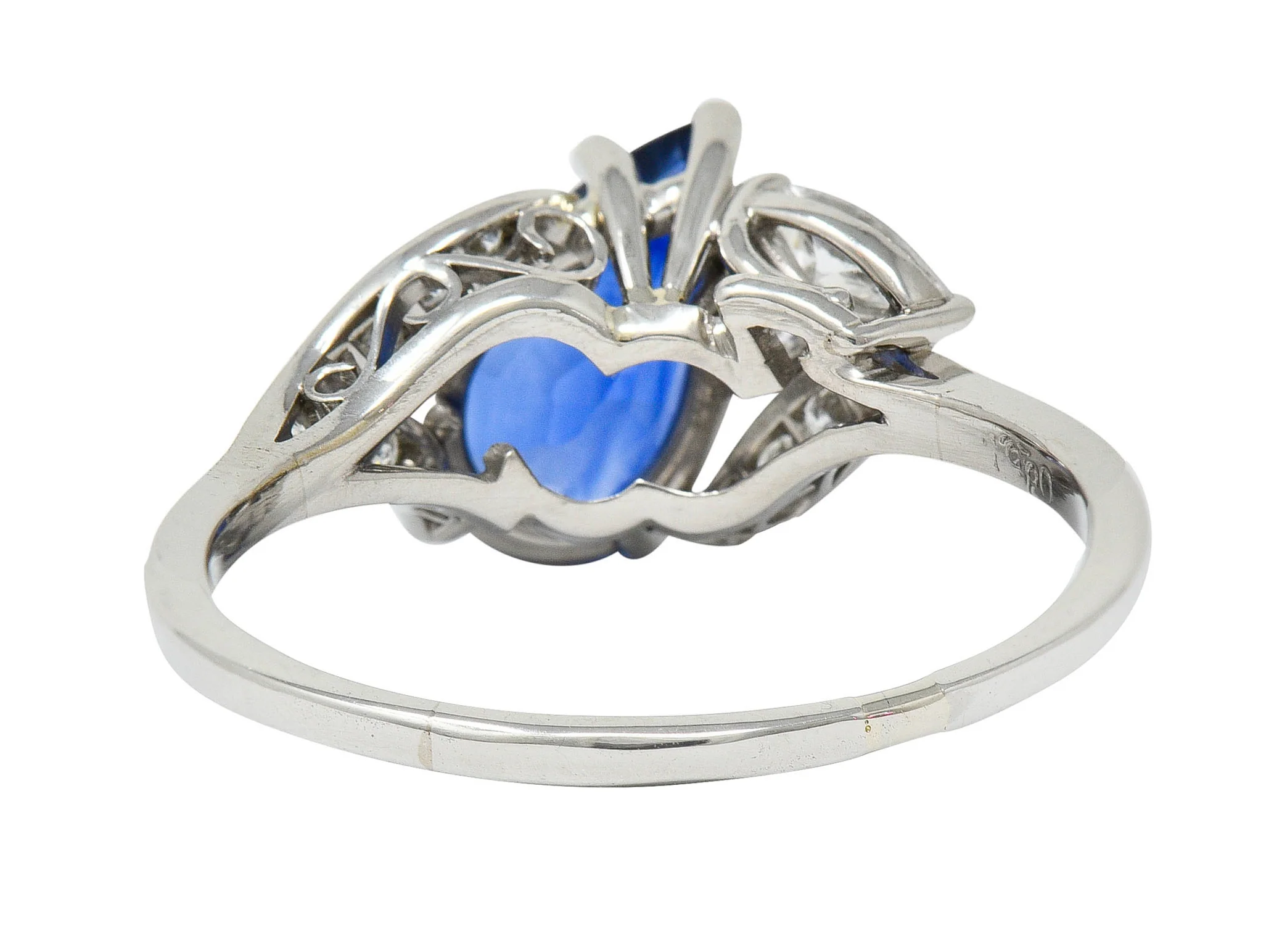1960's Vintage 3.35 CTW Sapphire Diamond Platinum Bypass Ring - Image 5
