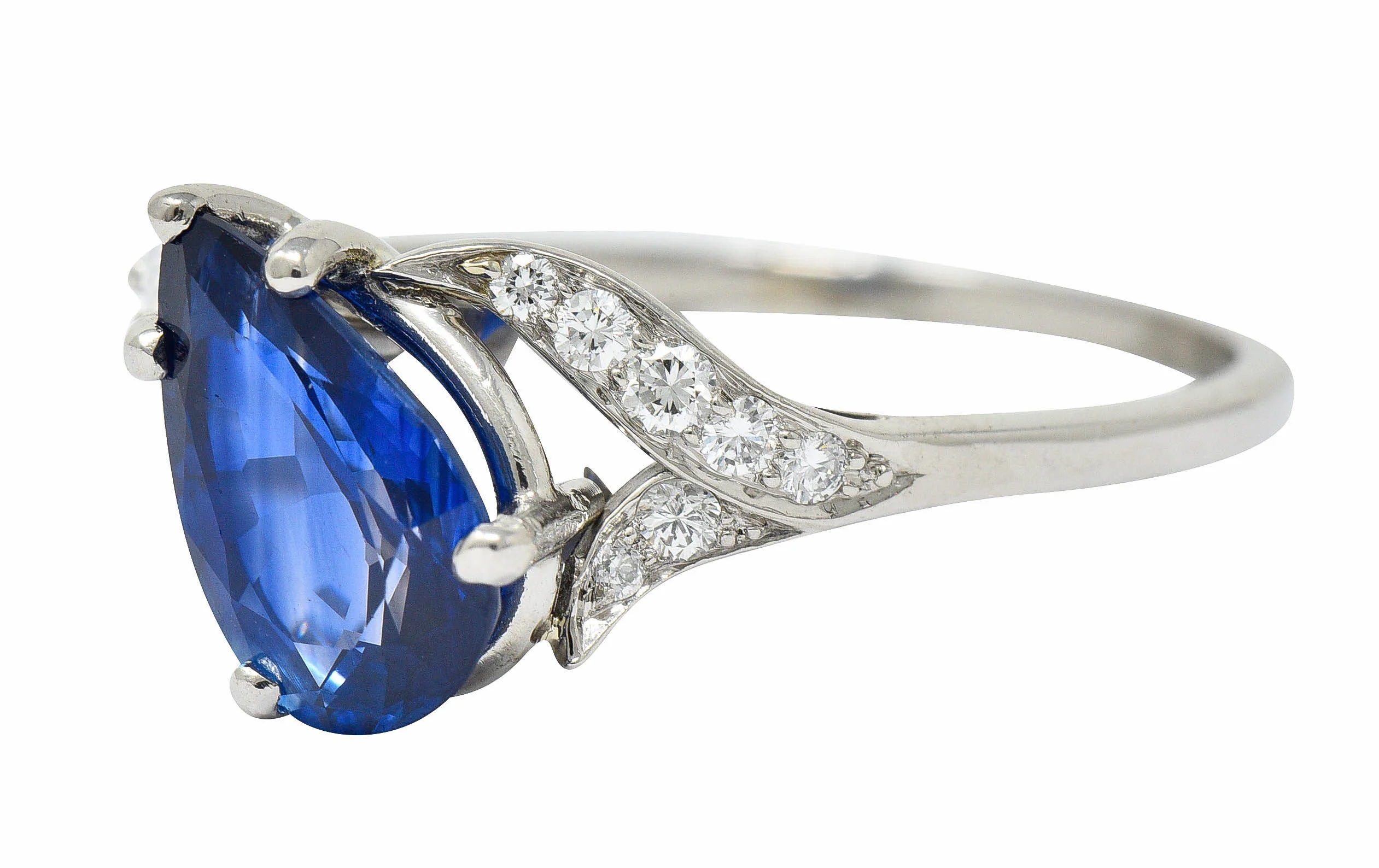 1960's Vintage 3.35 CTW Sapphire Diamond Platinum Bypass Ring - Image 7