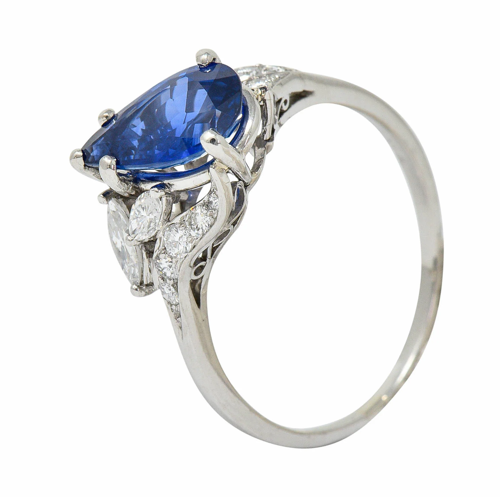 1960's Vintage 3.35 CTW Sapphire Diamond Platinum Bypass Ring - Image 9