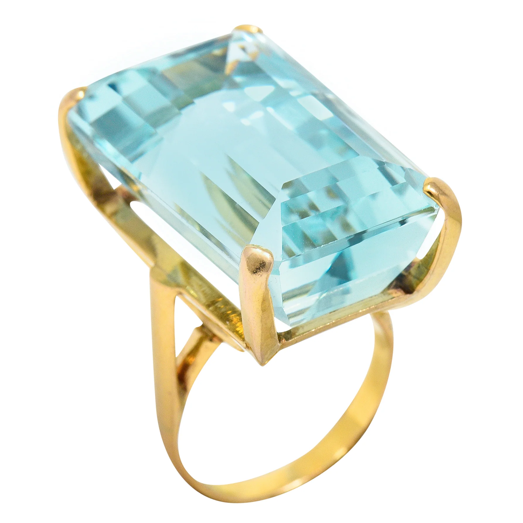 1960's Vintage 31.18 CTW Aquamarine 14 Karat Gold Statement Ring - Image 2